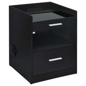 Furda 2-drawer LED Nightstand Bedside Table with Speaker Black Ash