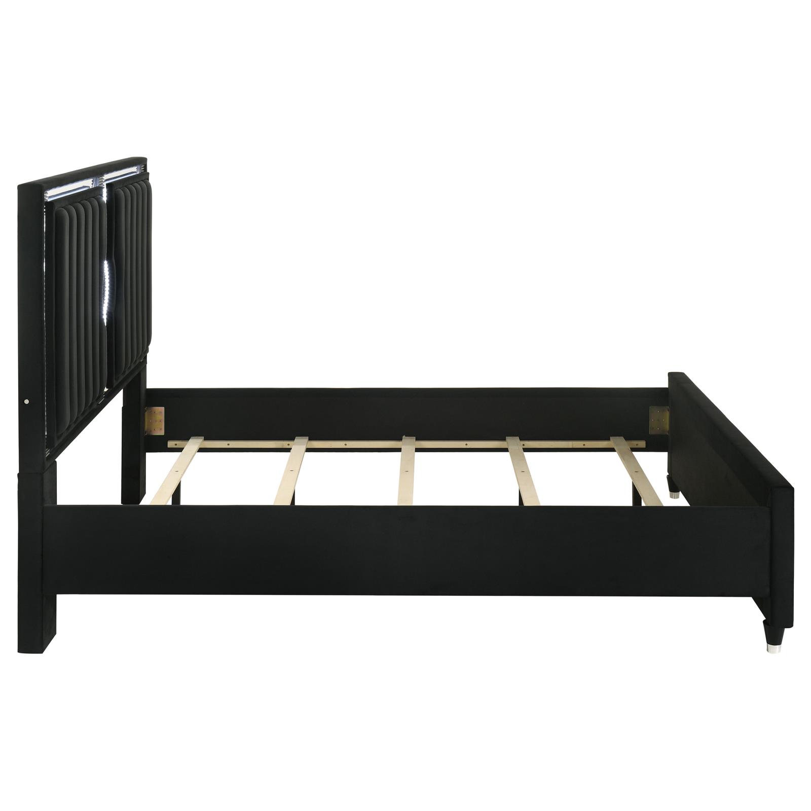 Ravenne Velvet Upholstered California King LED Panel Bed Black - Image 6