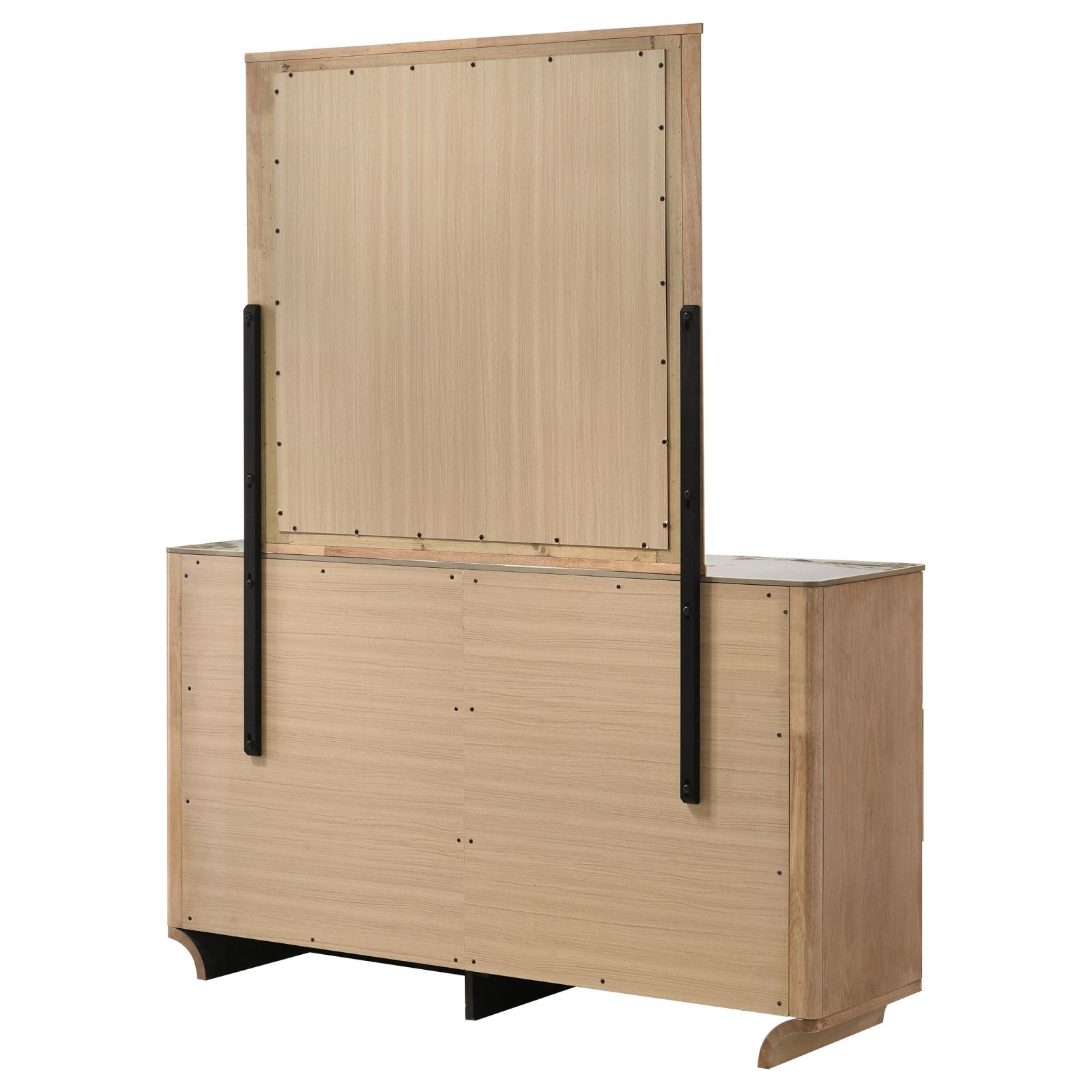 Leanne 6-drawer Sinter Stone Top Dresser and Mirror Light Oak - Image 8