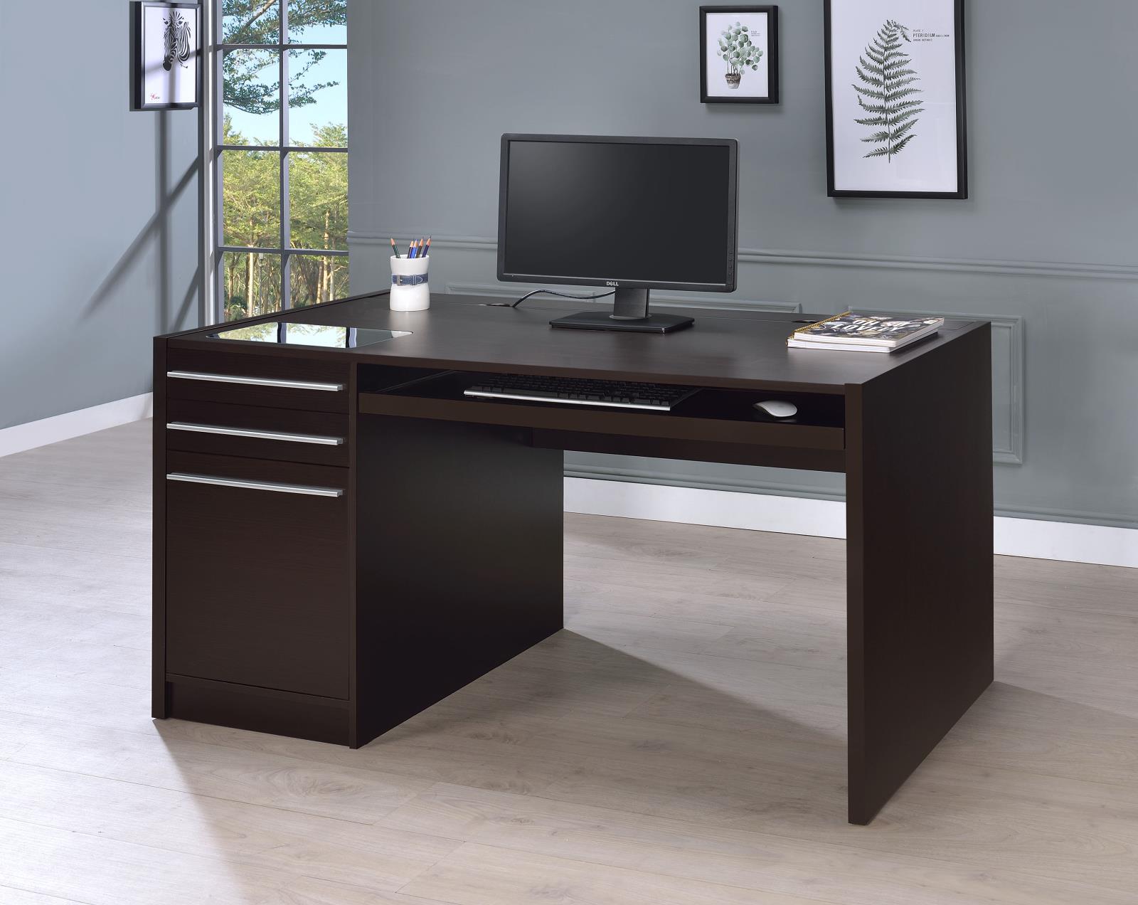 Halston 60-inch 3-drawer Office Computer Desk Cappuccino - Image 2