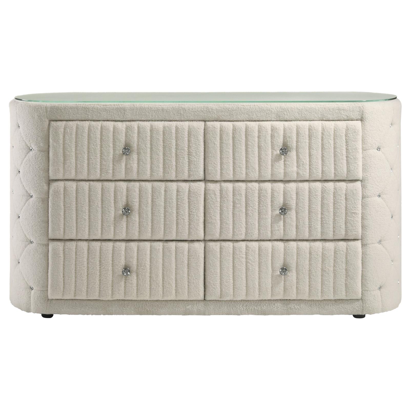 Sonya 6-drawer Upholstered Bedroom Dresser Ivory - Image 3