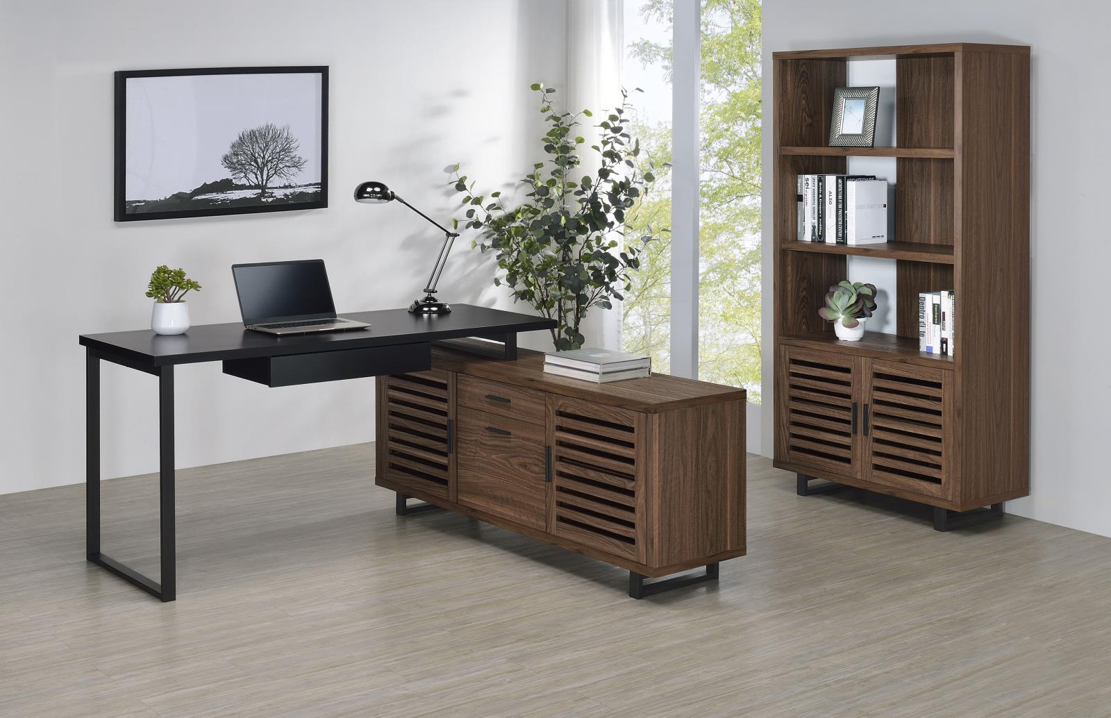 Maddox 71-inch 5-shelf Cabinet Bookcase Walnut - Image 13