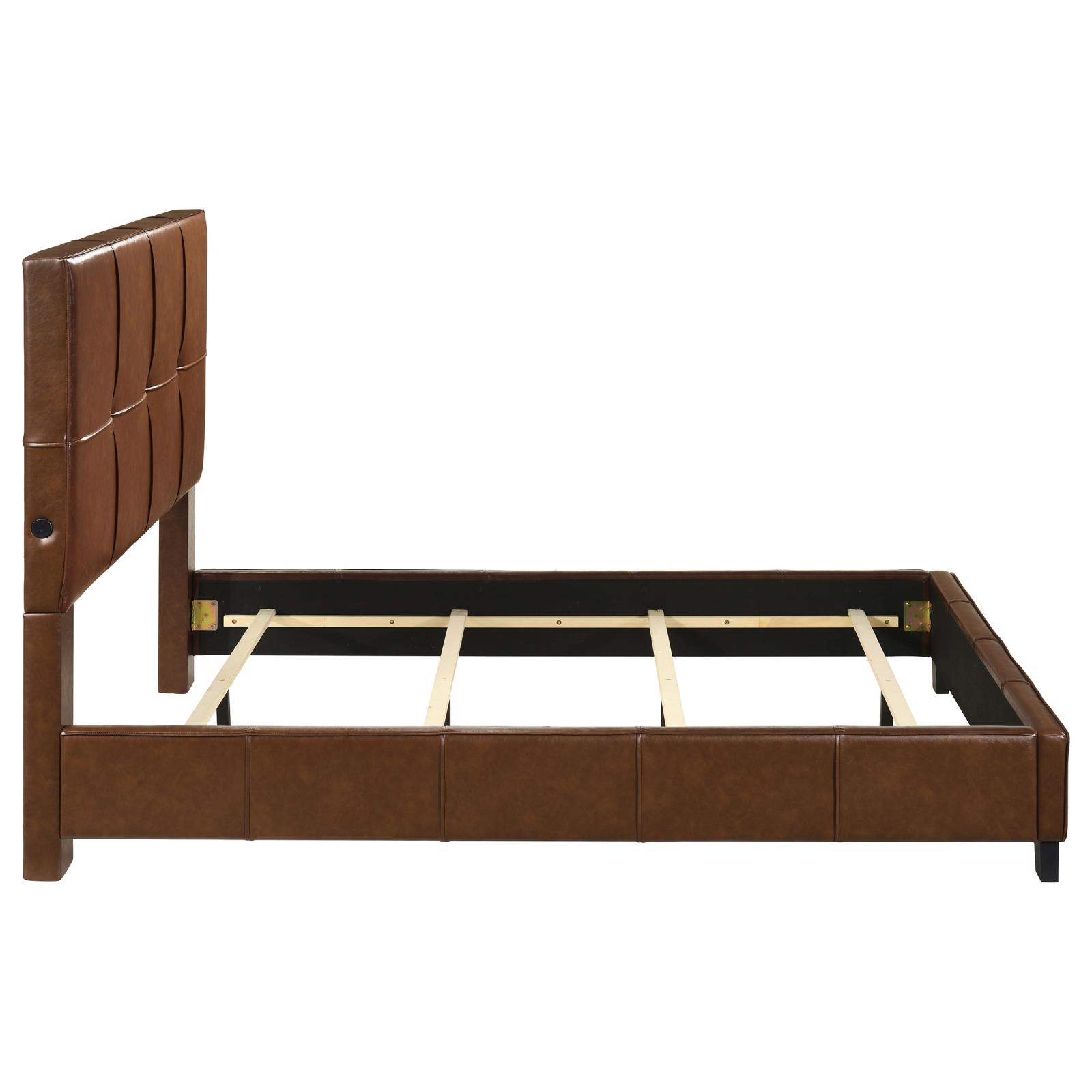 Farrell Queen Leatherette Upholstered Panel Bed Brown - Image 6