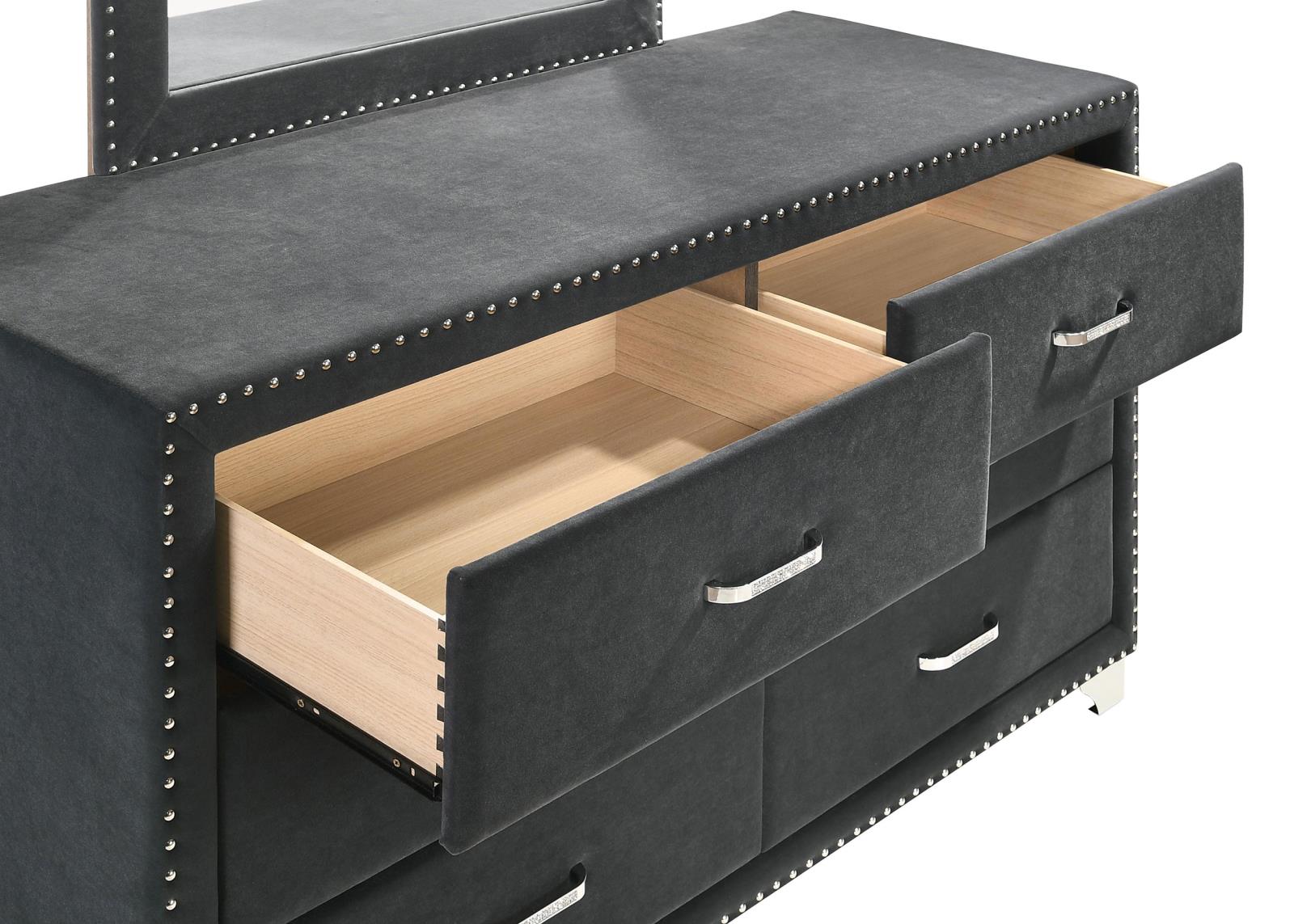 Melody 6-drawer Upholstered Dresser with Mirror Grey - Image 3