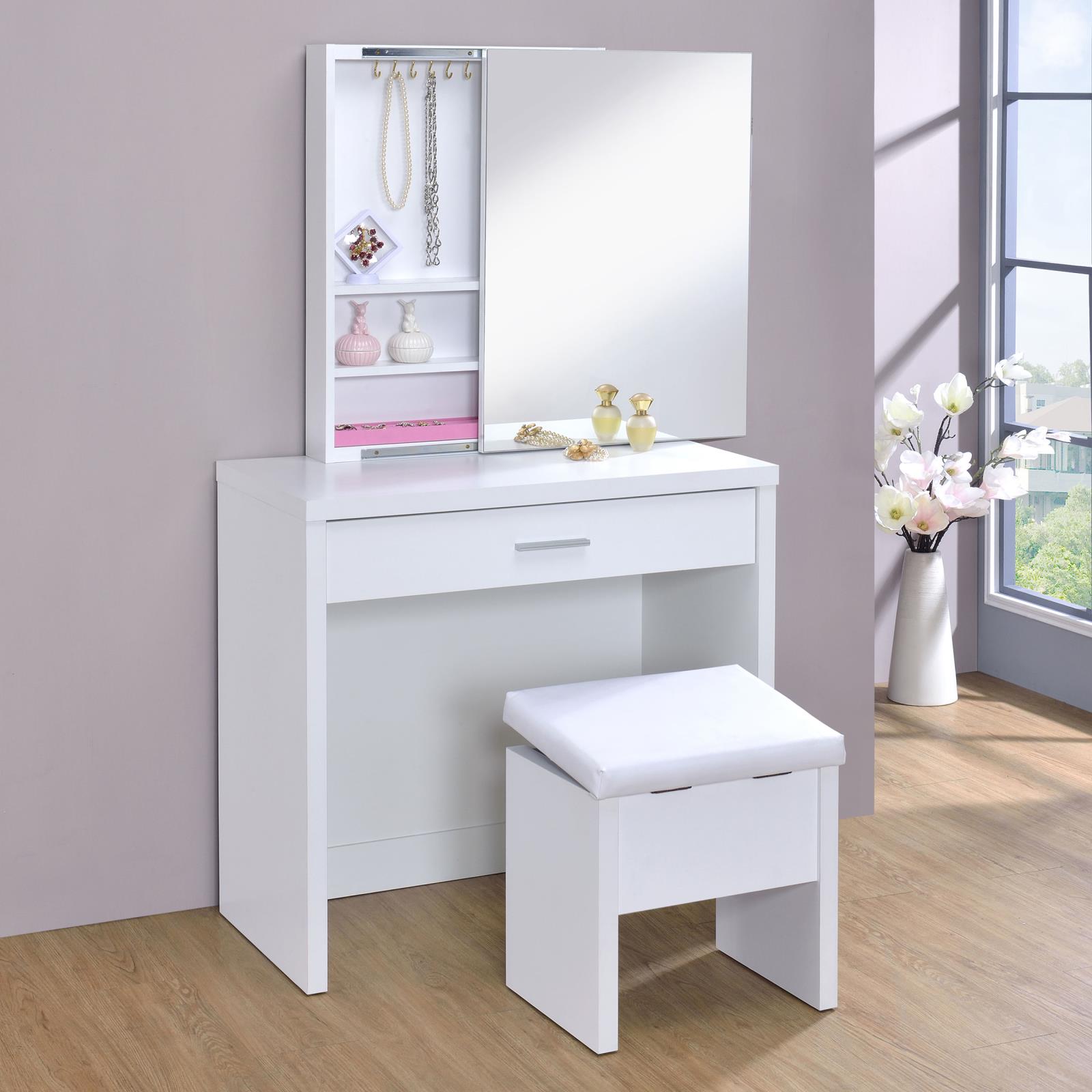 Harvey Vanity Set with Lift-Top Stool White - Image 3