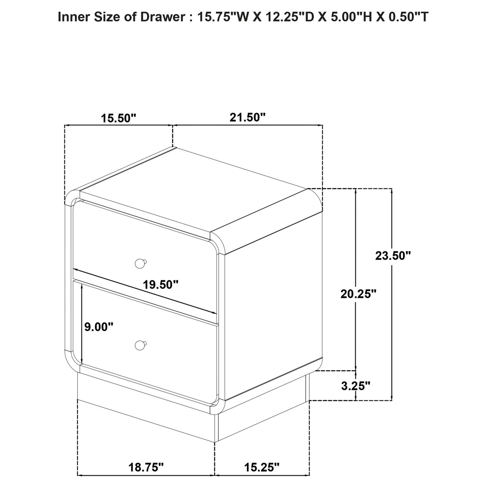 Cavelle 2-drawer Nightstand Bedside Table Black - Image 13