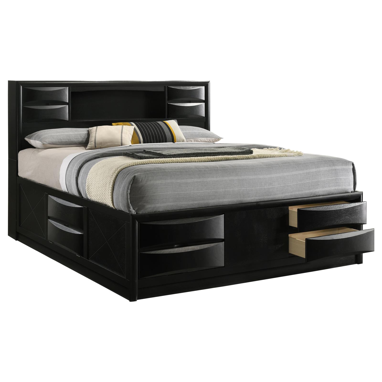 Briana Wood California King Storage Bookcase Bed Black - Image 3