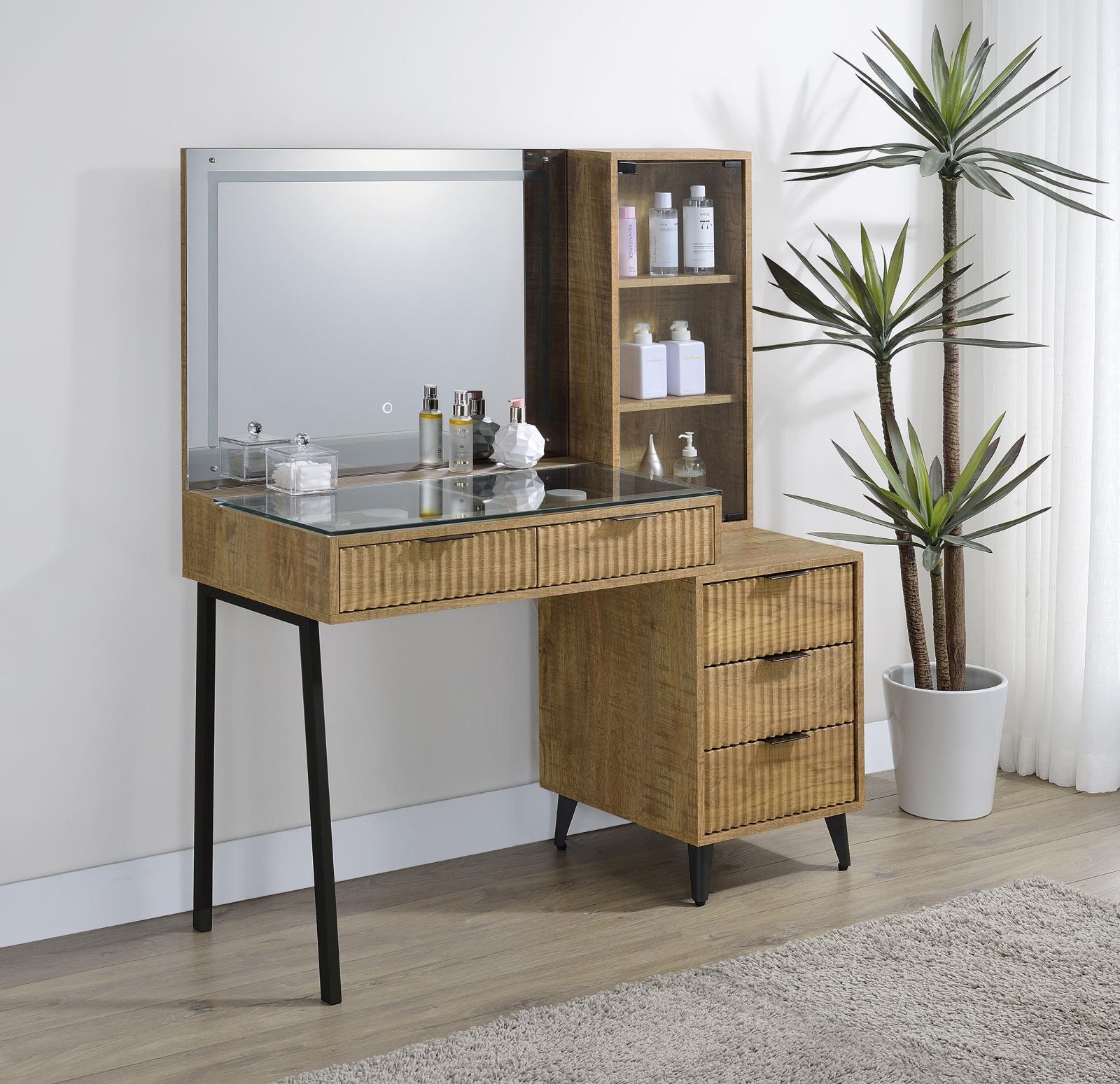Souza 5-Drawer Makeup Vanity Table With LED Mirror Mango - Image 2