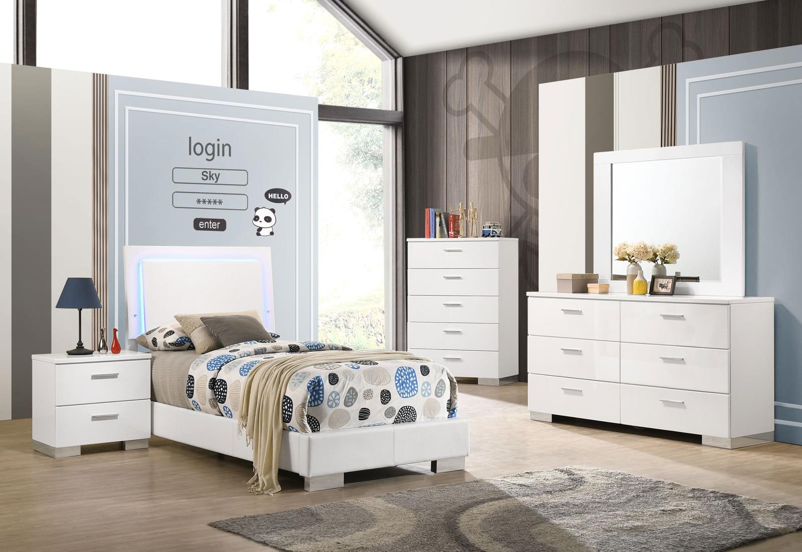 Felicity Wood Twin LED Panel Bed White High Gloss - Image 10