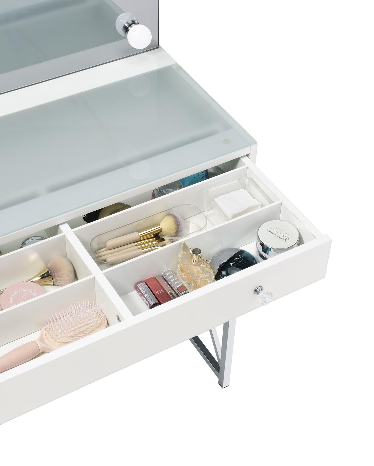 Eliza Vanity Set with Lighting & Stool White and Chrome - Image 14