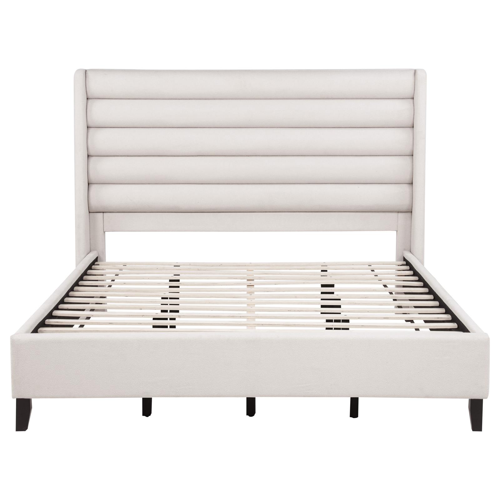 Leslie Upholstered Tufted California King Wingback Platform Bed Beige - Image 4