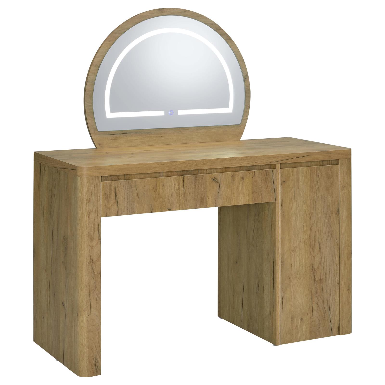 Irwin Vanity Table with LED Mirror and Storage Rustic Oak - Image 2