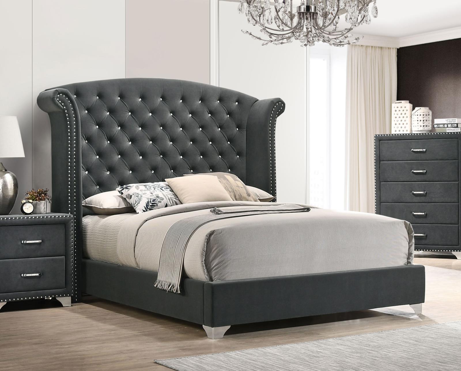 Melody Upholstered California King Wingback Bed Grey - Image 2