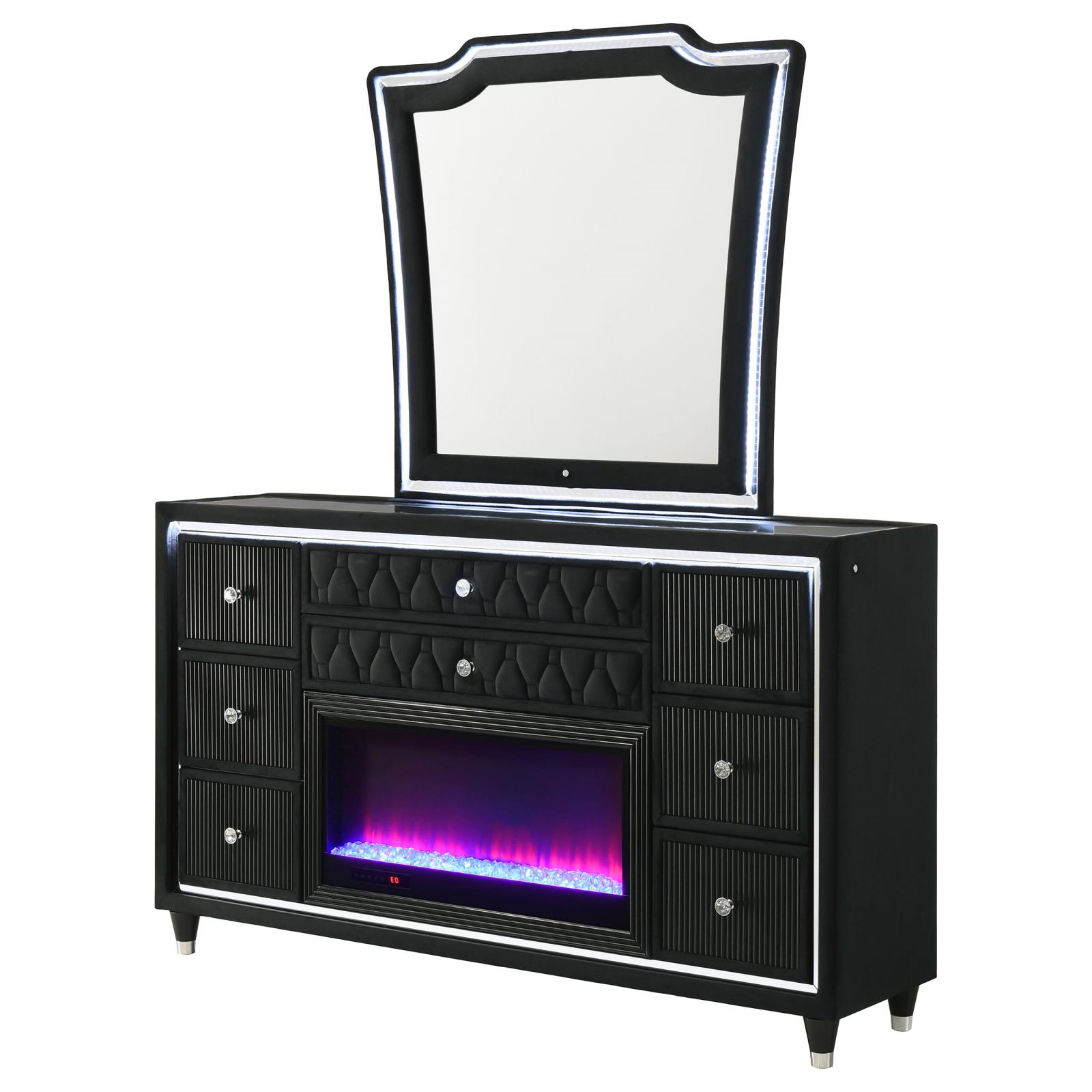 Lorient 8-drawer LED Flame Box Dresser and Mirror Black - Image 4