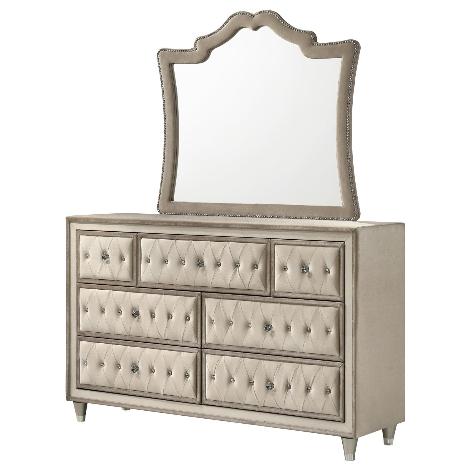 Antonella 7-drawer Upholstered Dresser with Mirror Ivory - Image 4