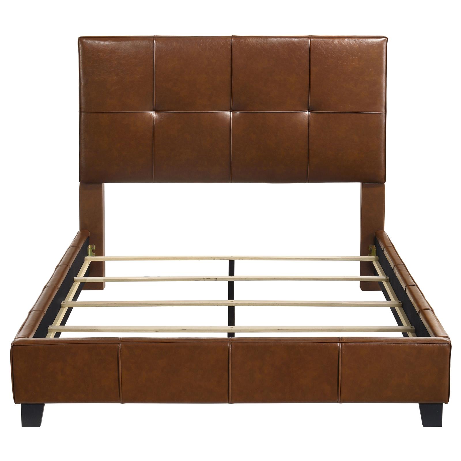 Farrell Queen Leatherette Upholstered Panel Bed Brown - Image 4