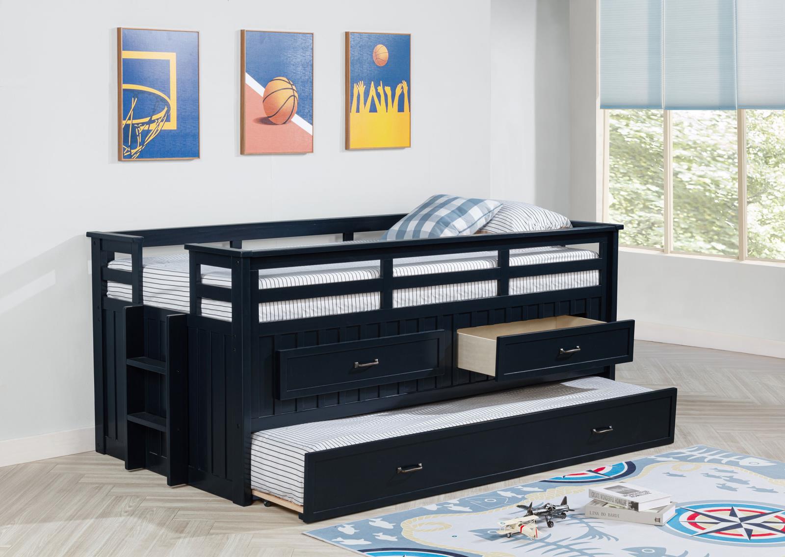 Carlsbad Wood Twin Captains Bed With Trundle Navy Blue - Image 3