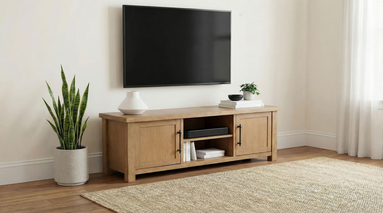 Beasley 2-Door 71-Inch Wood TV Stand Media Console Golden Oak - Image 2