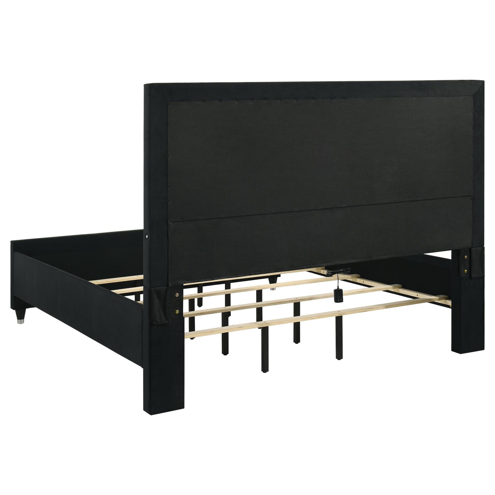 Ravenne Velvet Upholstered Eastern King LED Panel Bed Black - Image 5