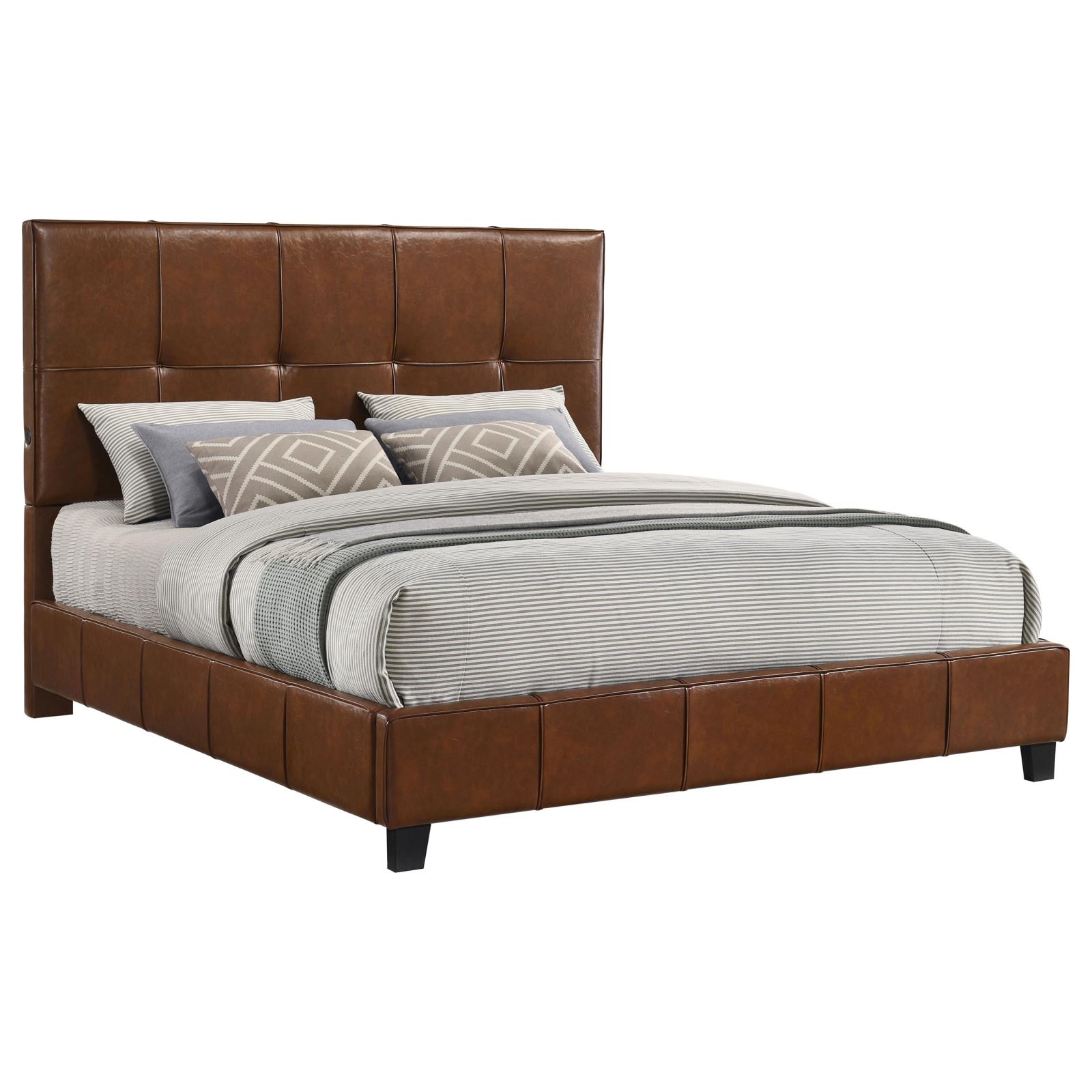Farrell California King Faux Leather Panel Bed Brown - Image 3