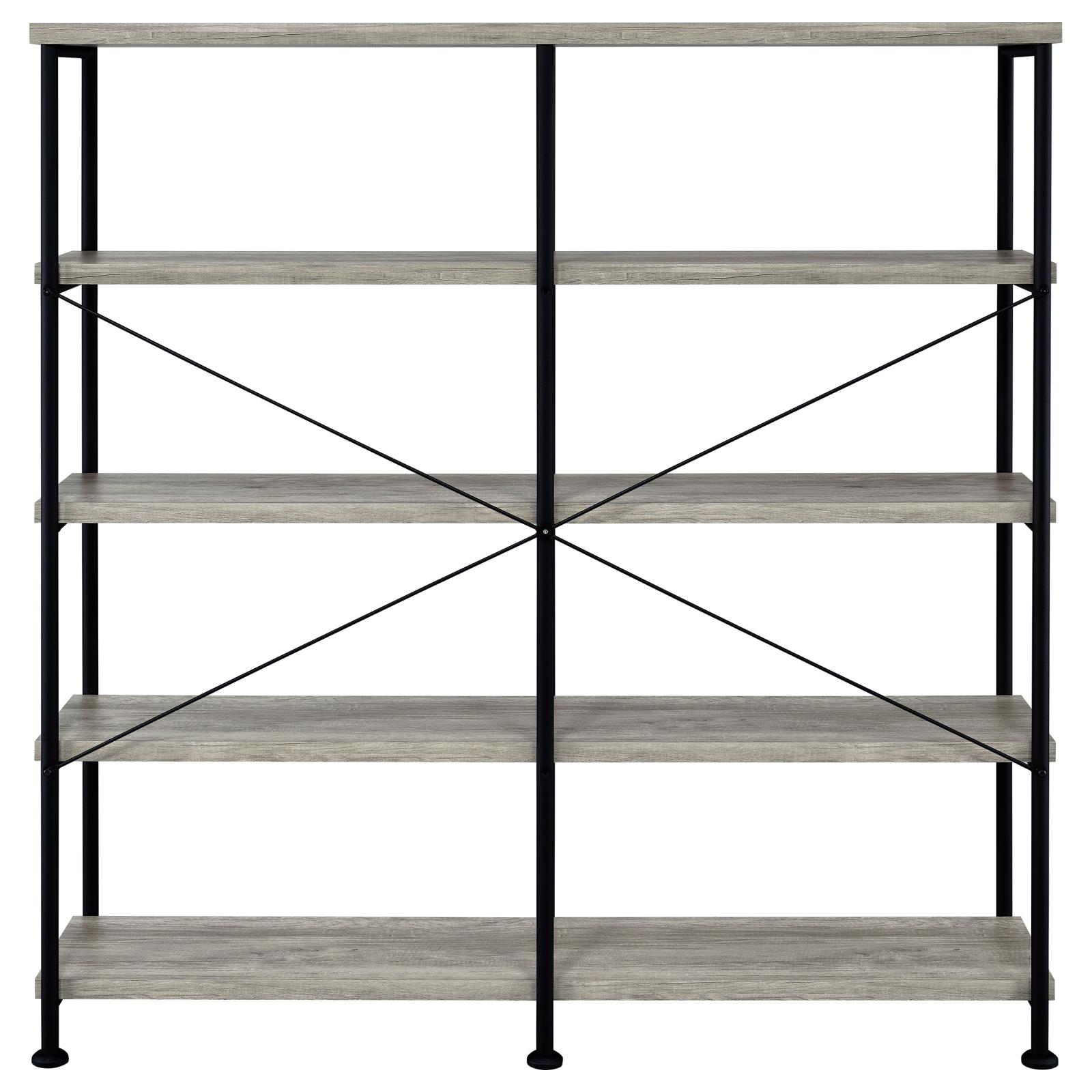 Analiese 63-inch 4-shelf Double Bookshelf Grey Driftwood - Image 6