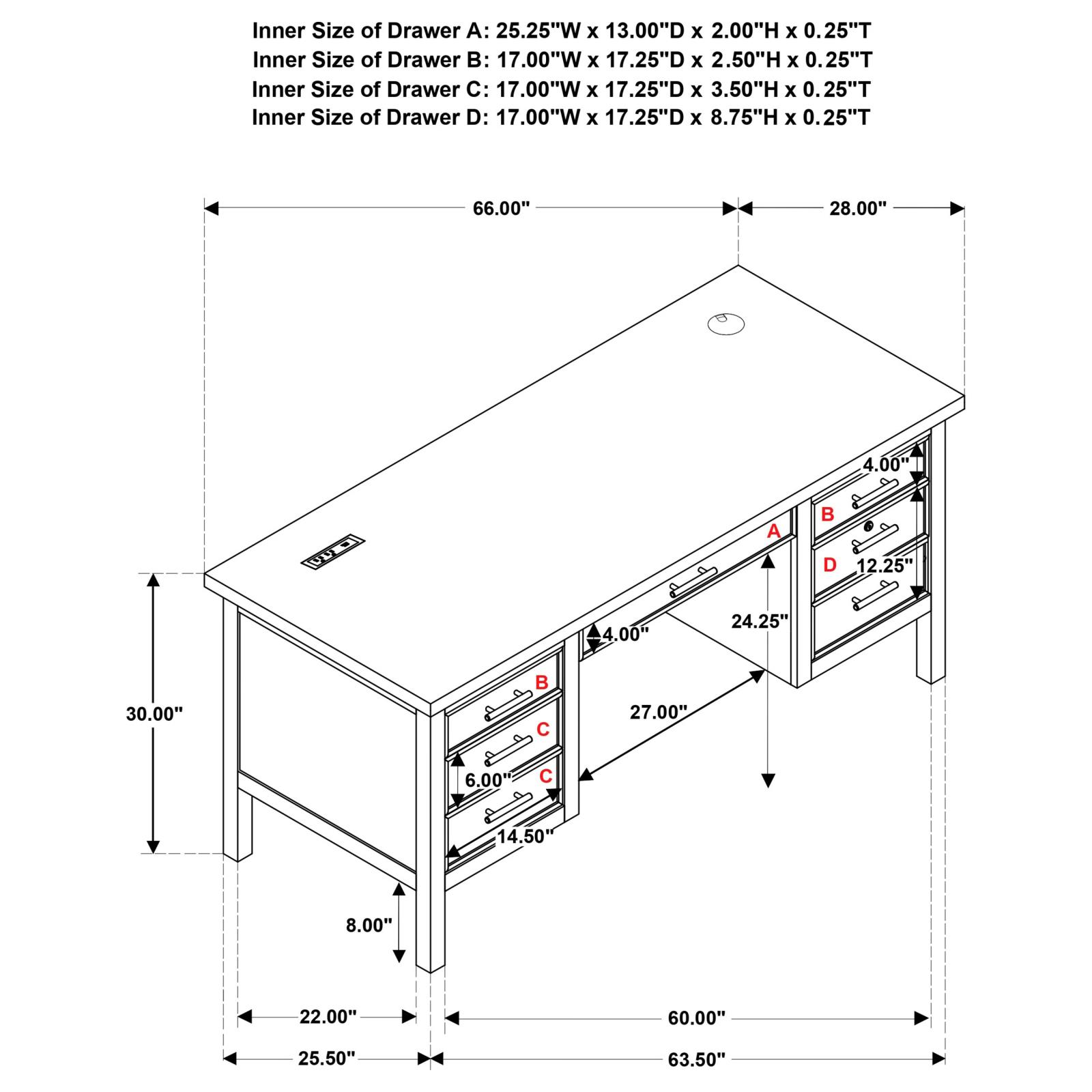 Vermes 66-inch 7-drawer Computer Desk with Power Outlet Light Ash - Image 15