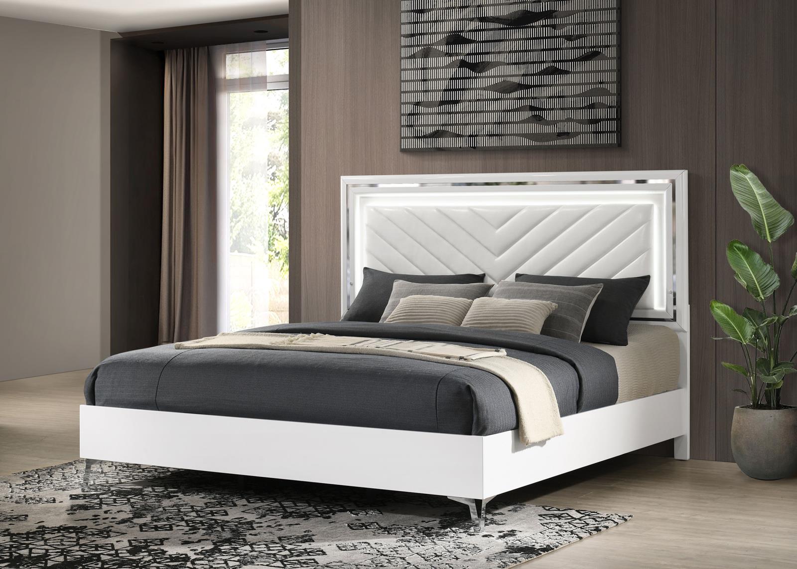 Cassia Eastern King LED Panel Bed White High Gloss - Image 2