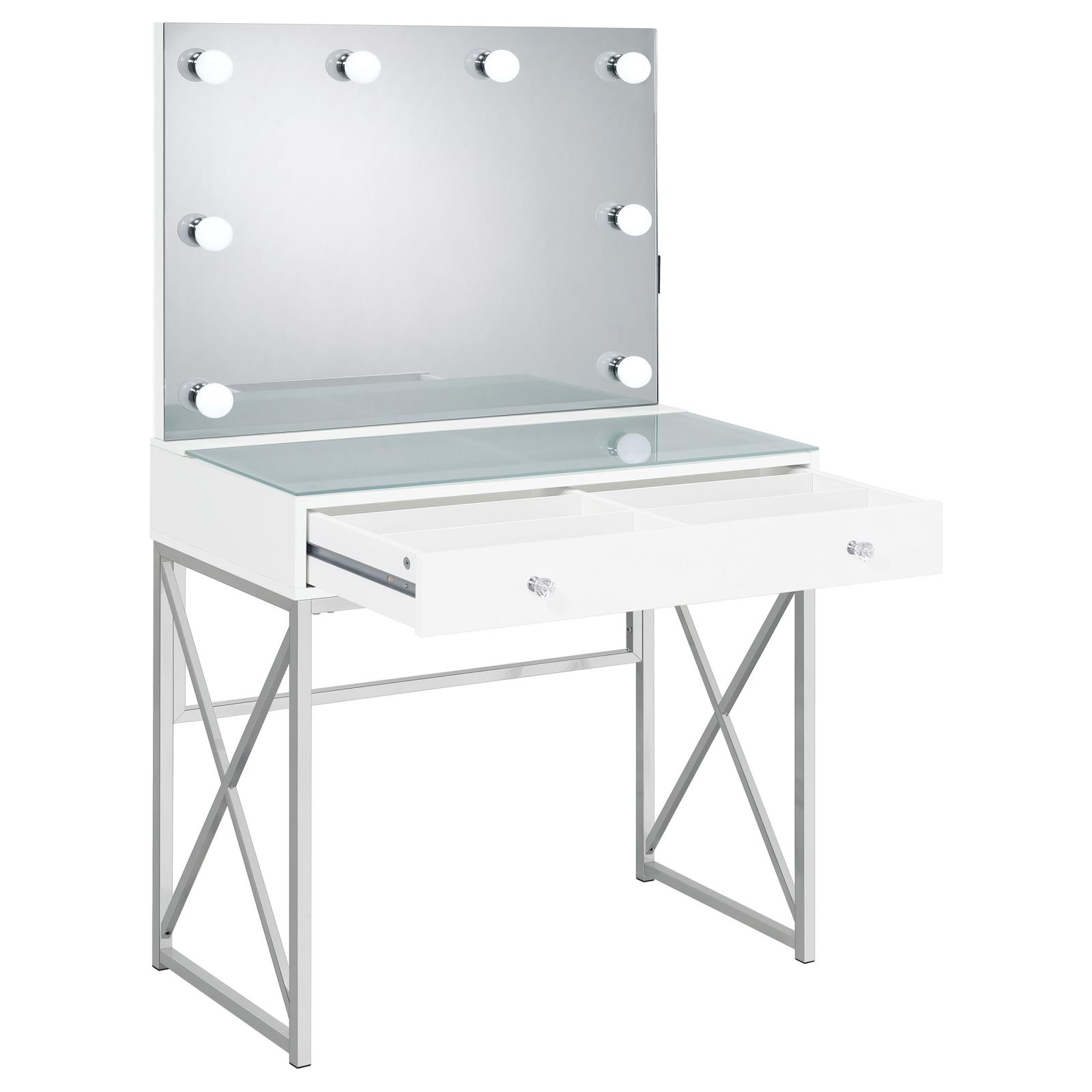 Eliza Vanity Set with Lighting & Stool White and Chrome - Image 4