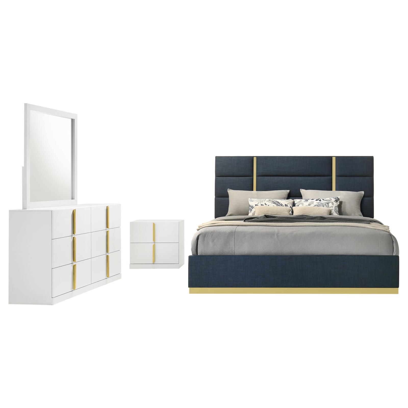 Ines Bedroom Set Navy and White High Gloss - Image 2