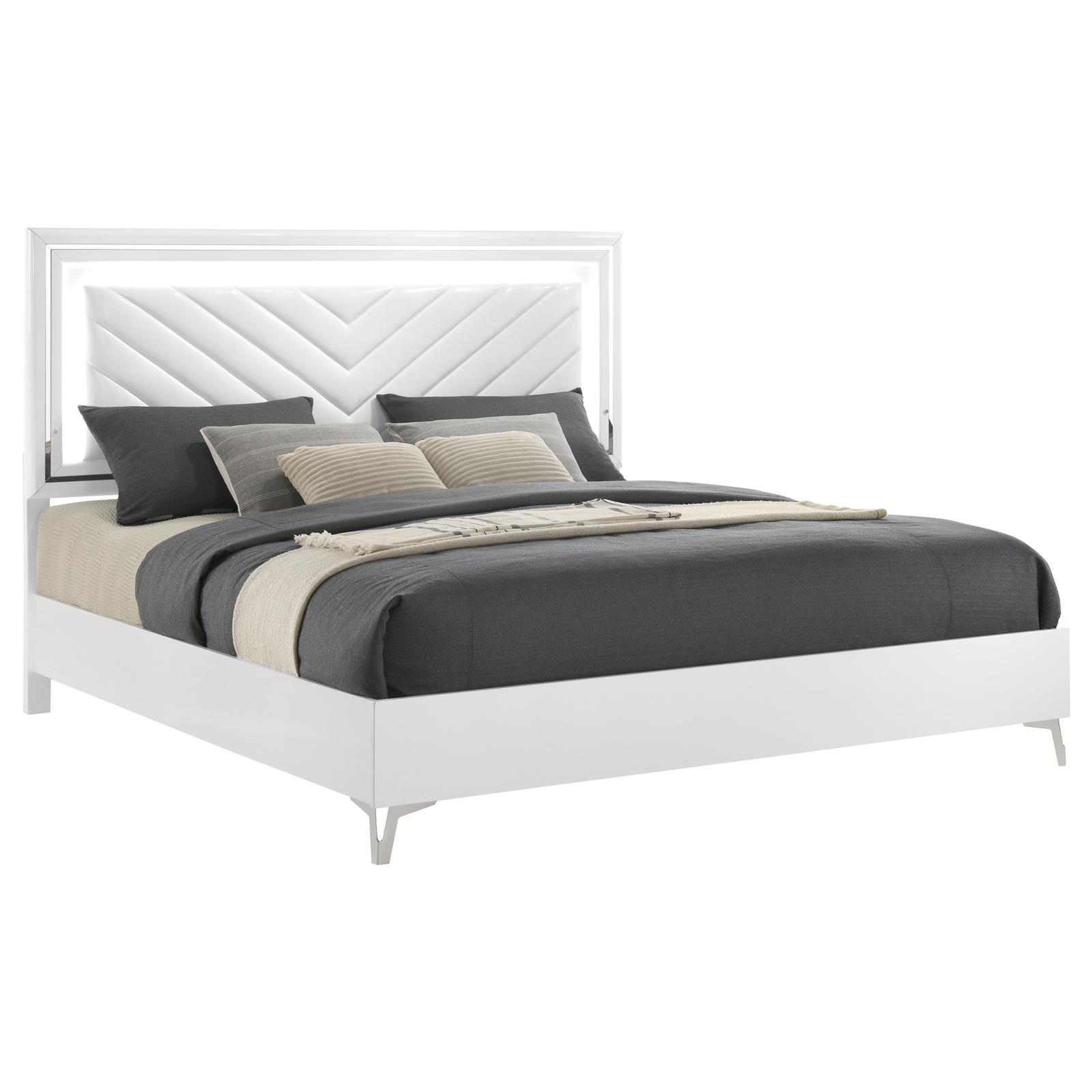 Cassia Eastern King LED Panel Bed White High Gloss - Image 3