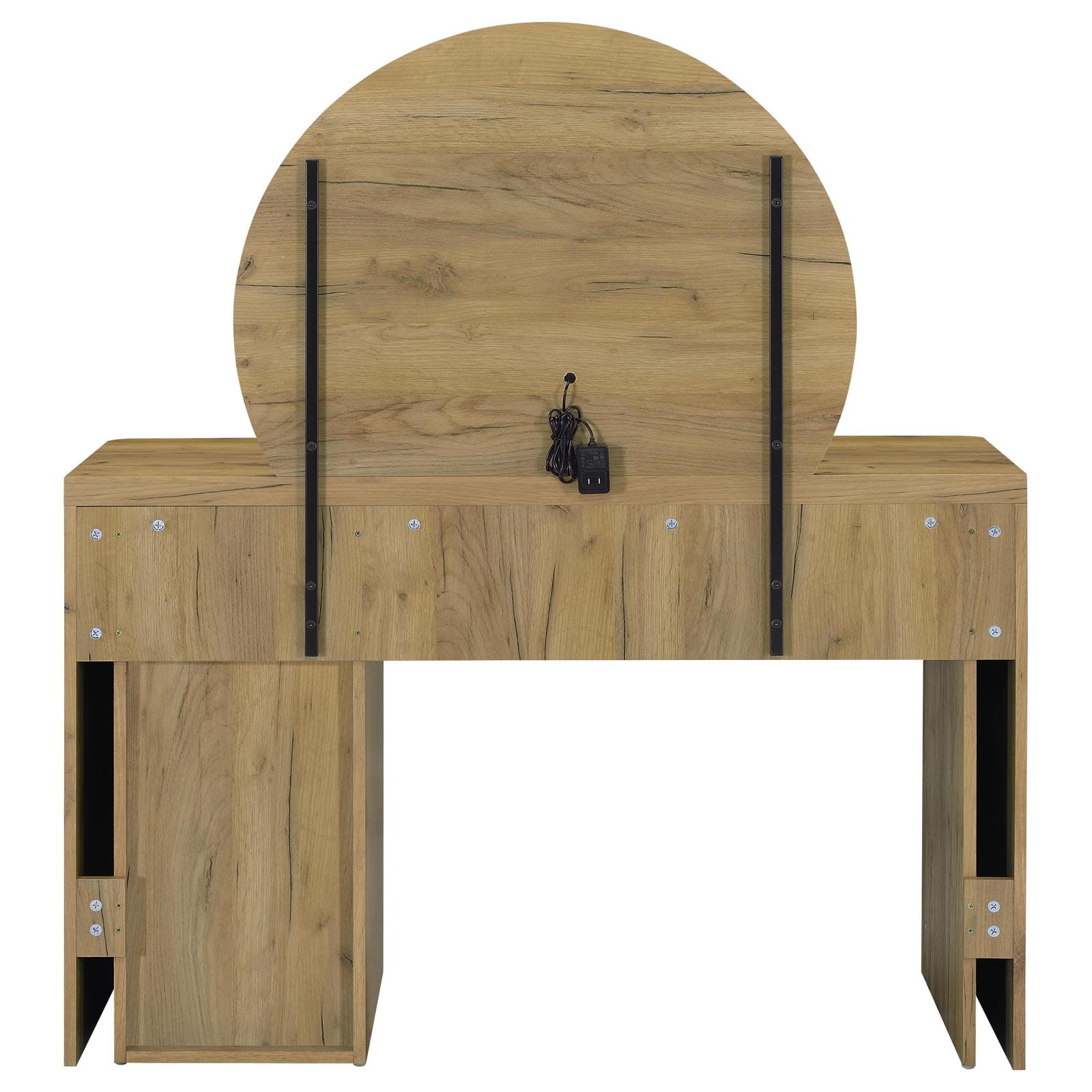 Irwin Vanity Table with LED Mirror and Storage Rustic Oak - Image 7
