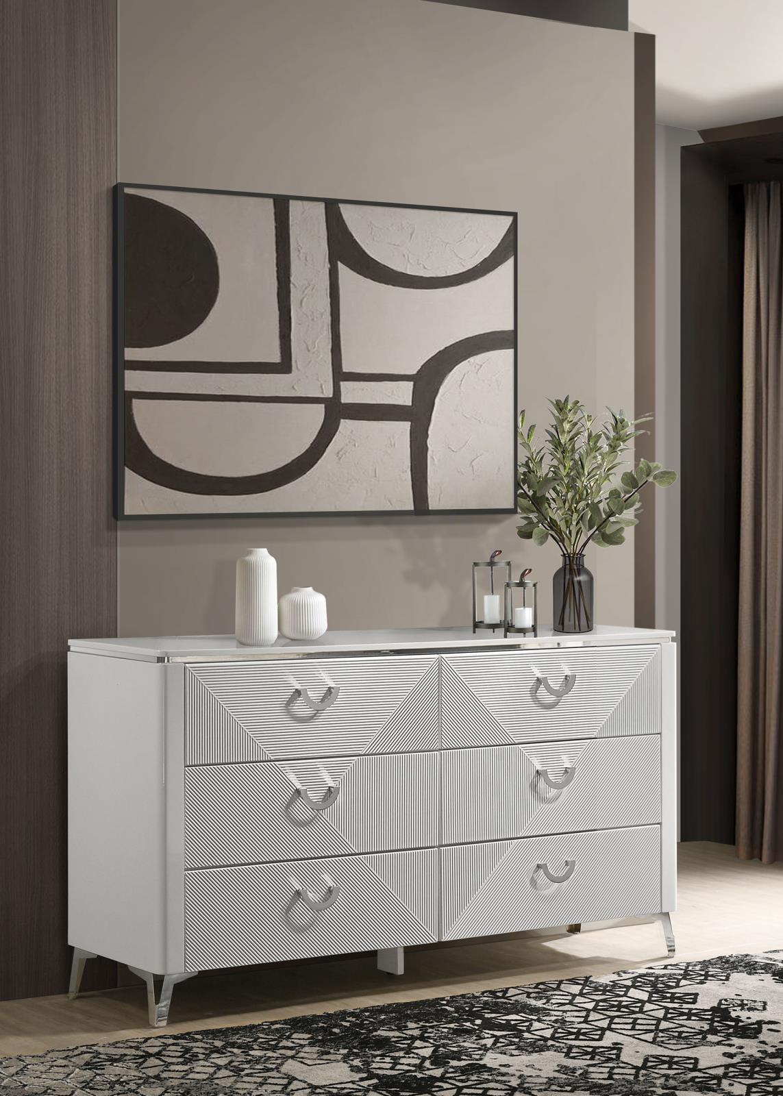 Cassia 6-drawer Bedroom Dresser Cabinet White High Gloss - Image 2