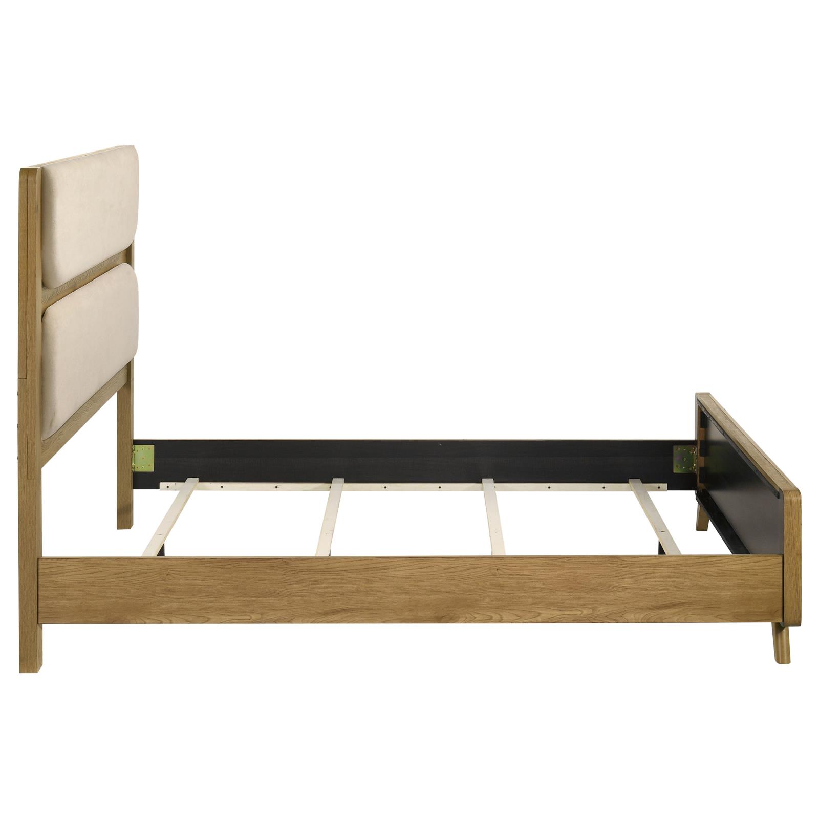 Bennett Queen Mid-Century Fabric Upholstered Panel Bed Light Oak - Image 6