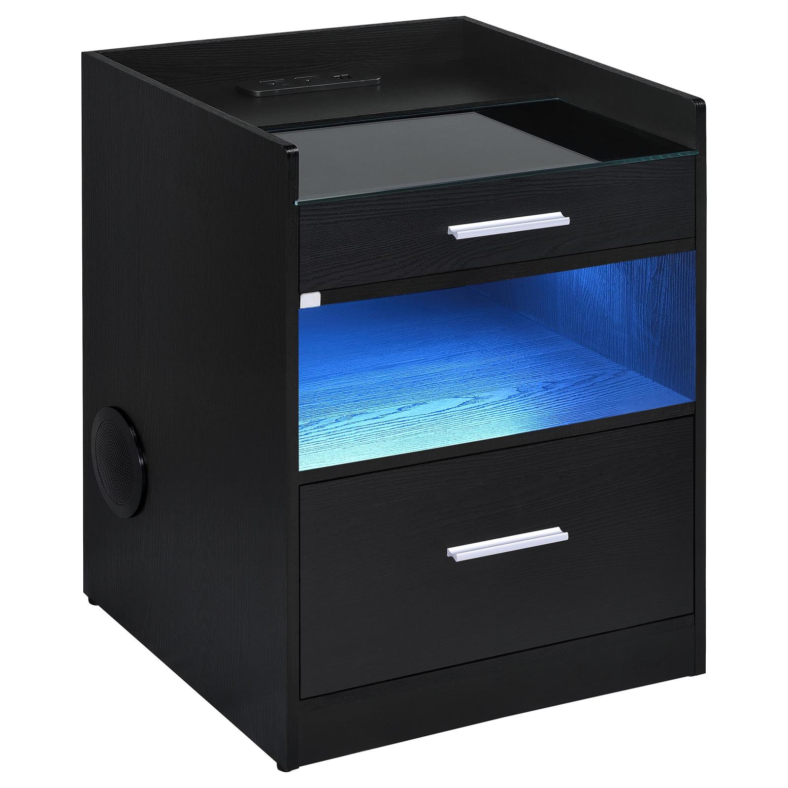 Furda 2-drawer LED Nightstand Bedside Table with Speaker Black Ash - Image 2