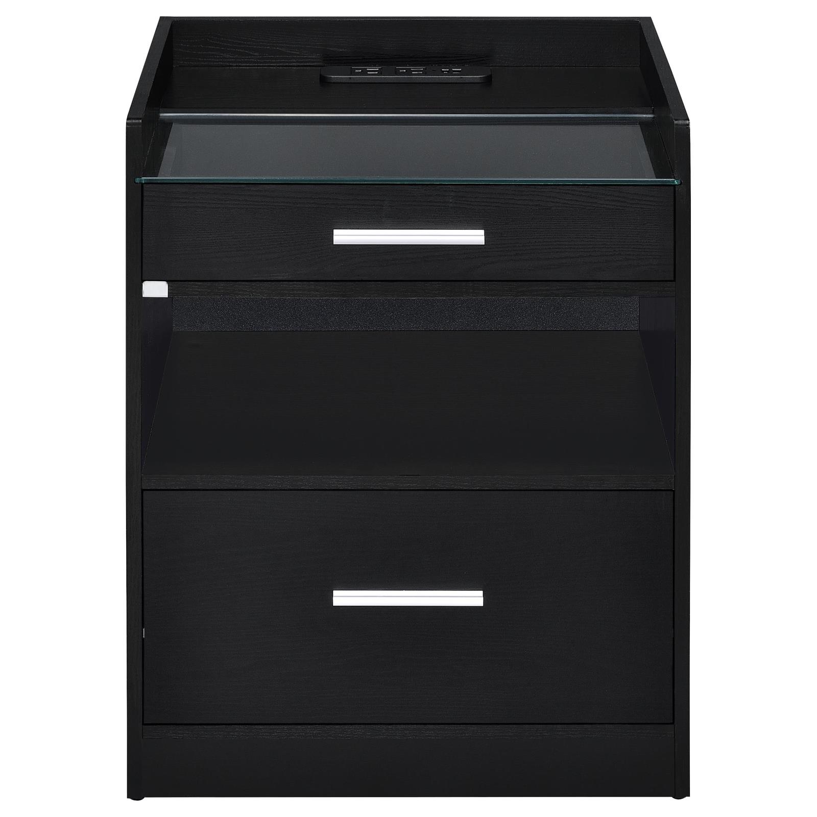 Furda 2-drawer LED Nightstand Bedside Table with Speaker Black Ash - Image 4