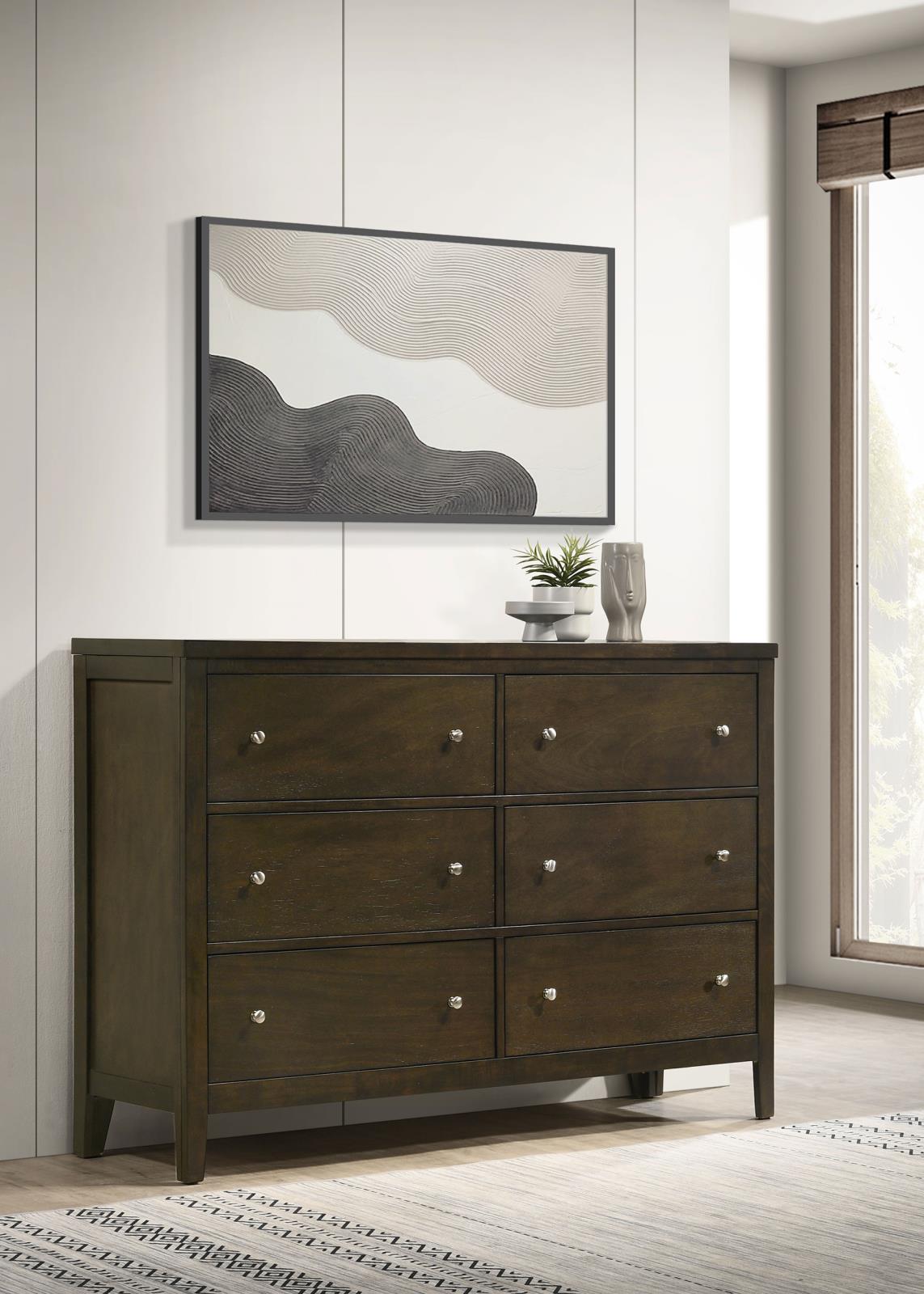 Wilkes Transitional 6-Drawer Dresser with Metal Knobs Dark Cocoa - Image 2