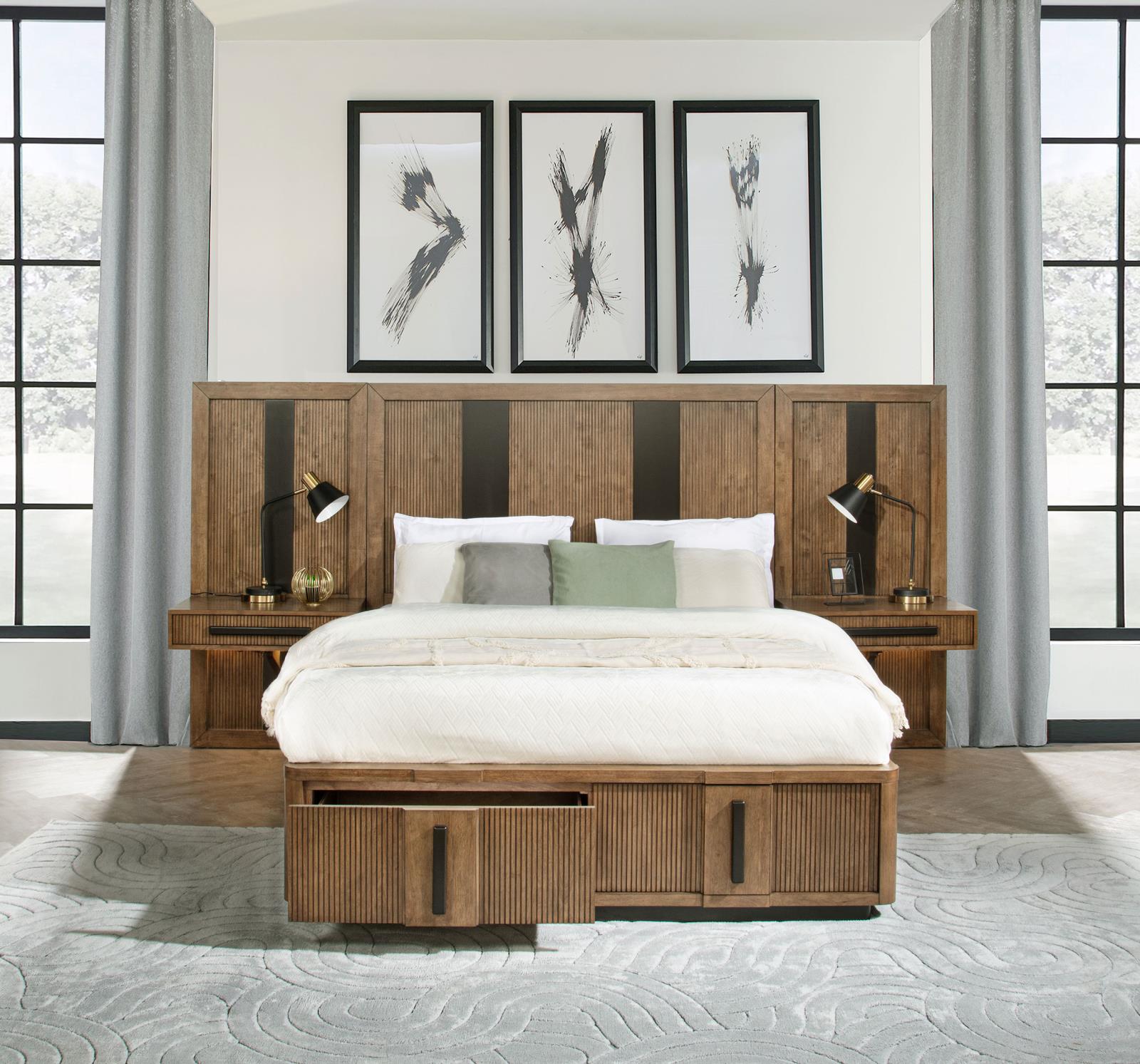 Terrace Eastern King Wall Panel Storage Bed Ash Brown - Image 2