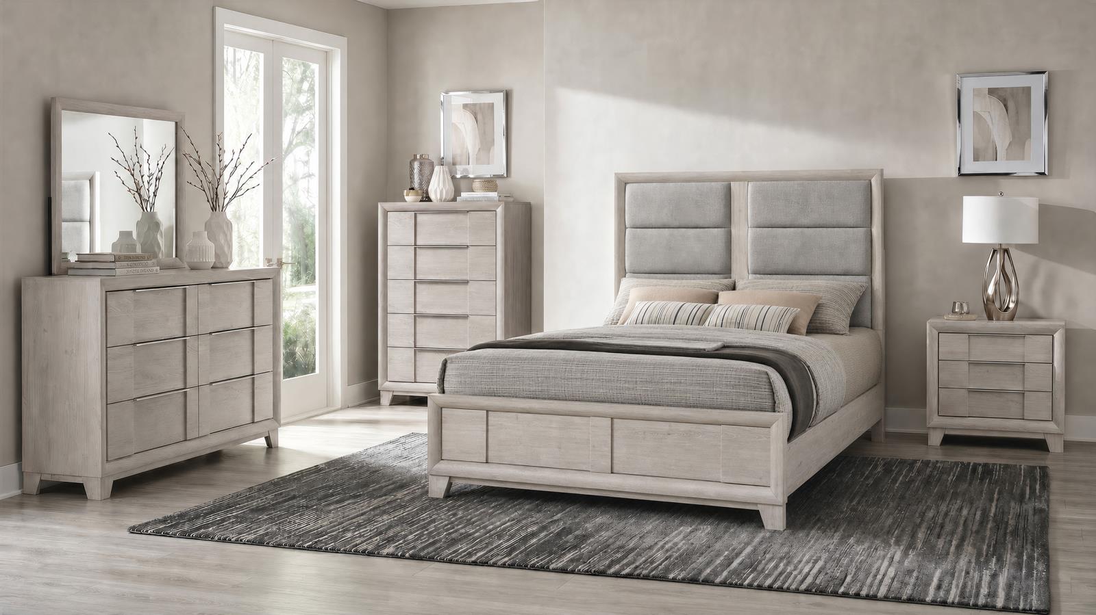 Farre Queen Upholstered Platform Panel Bed Washed Grey - Image 12