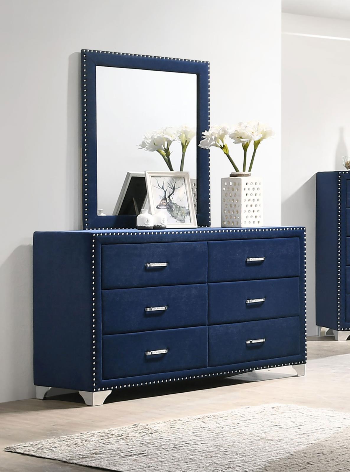 Melody 6-drawer Upholstered Dresser with Mirror Pacific Blue - Image 2