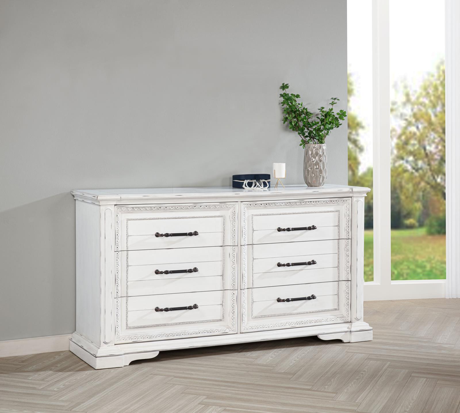 McKinney 6-drawer Bedroom Dresser Cabinet Vintage White - Image 2