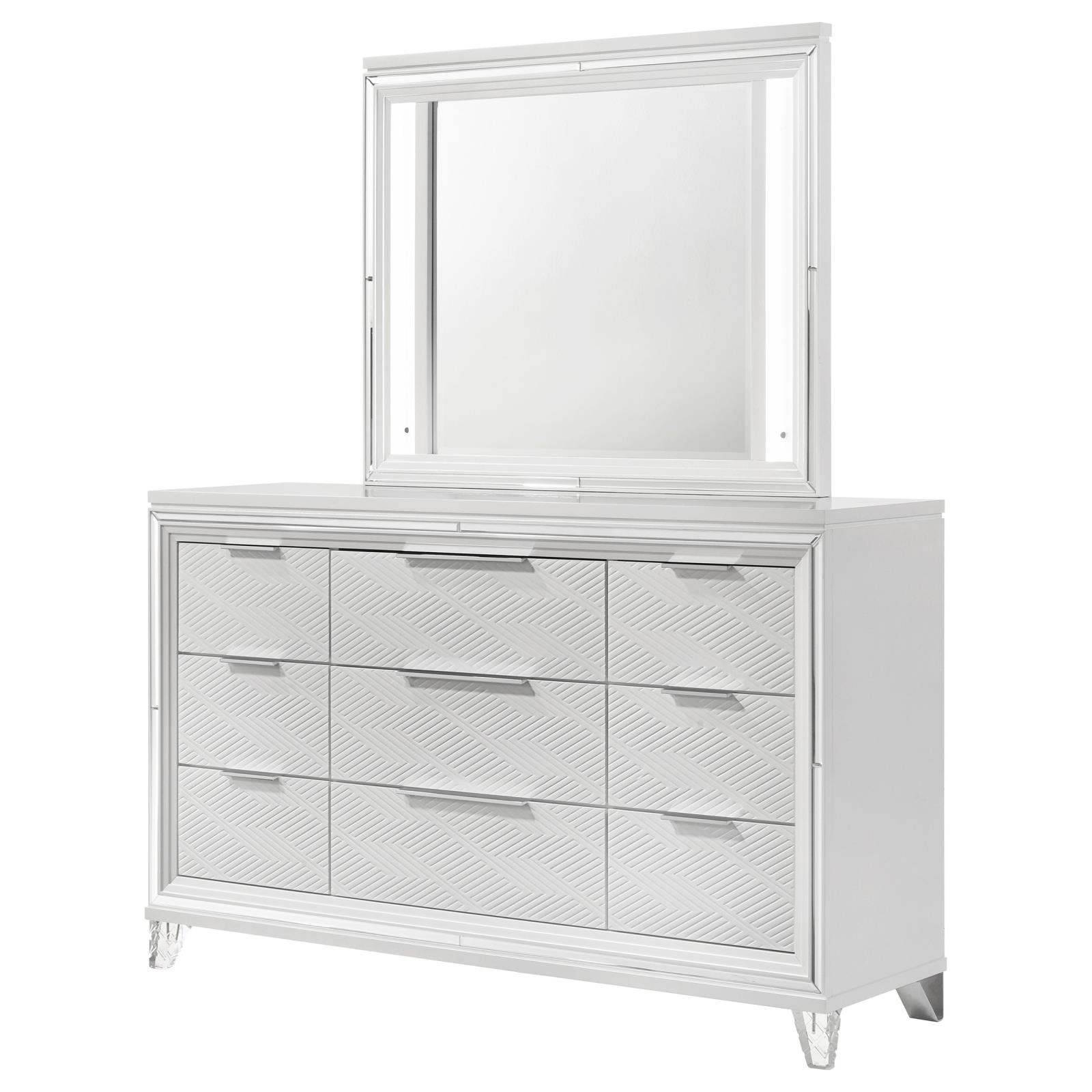 Marmore 9-drawer Dresser and LED Mirror White - Image 4