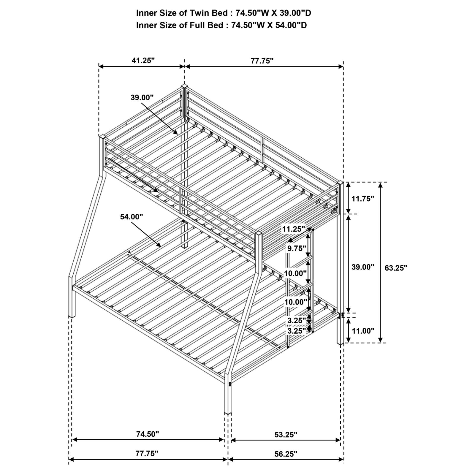 Alevera Metal Twin Over Full Bunk Bed with Ladder - Image 8