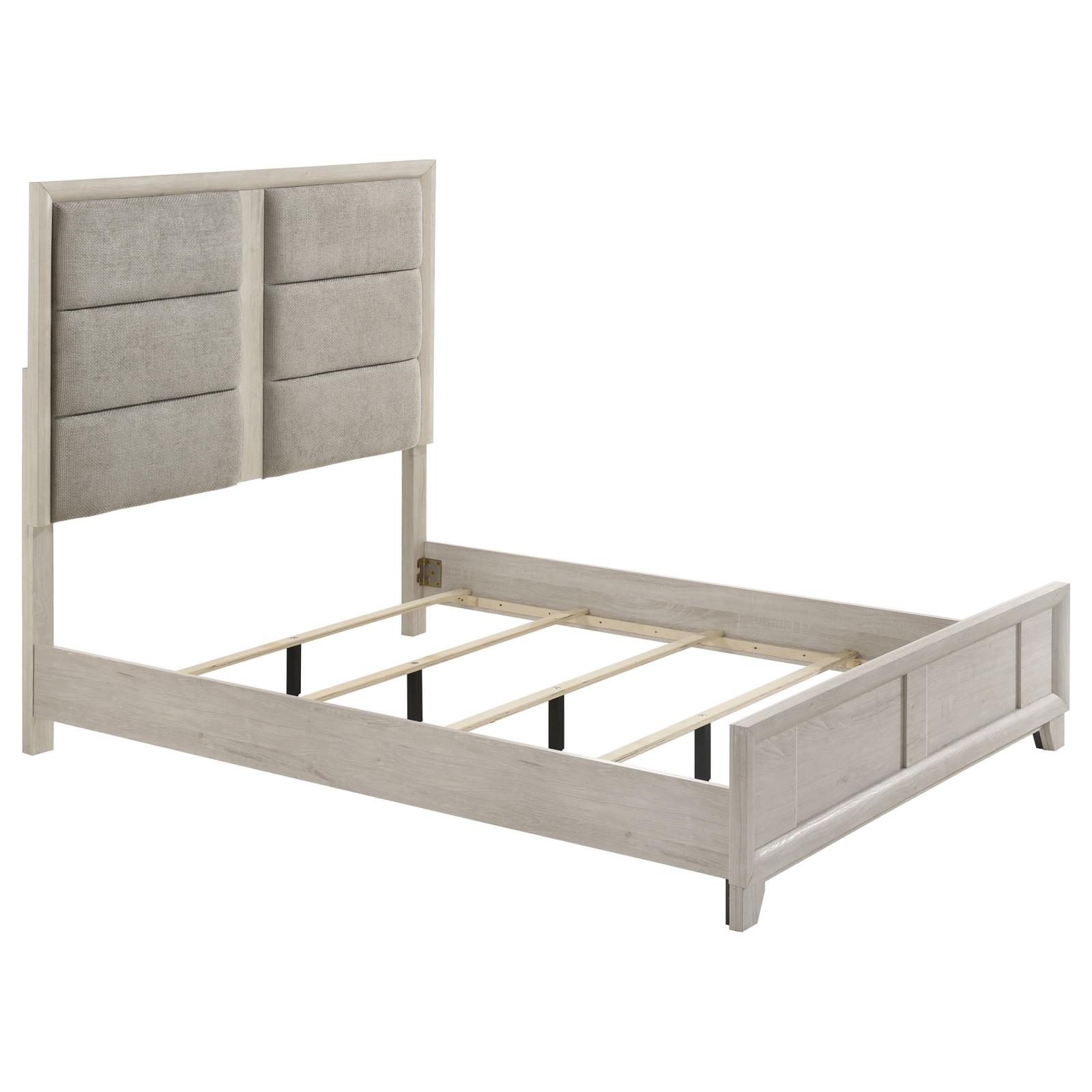 Farre Queen Upholstered Platform Panel Bed Washed Grey