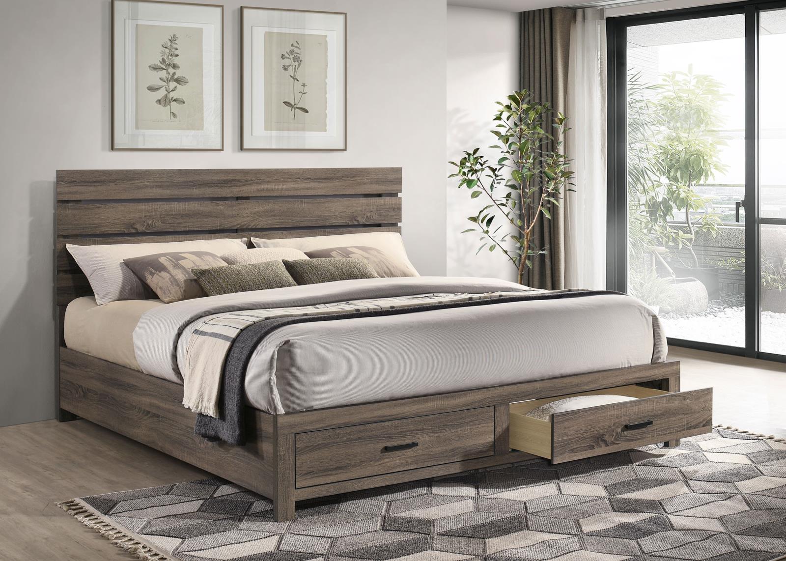 Brantford Wood Eastern King Storage Panel Bed Barrel Oak - Image 2
