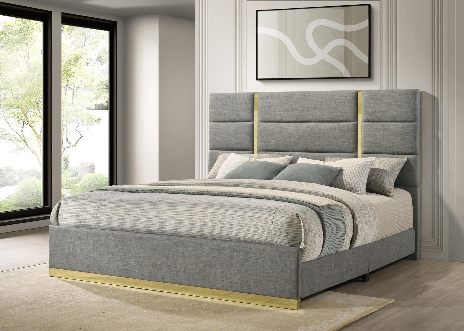Ines 56-inch Fabric Upholstered Eastern King Panel Bed - Image 2
