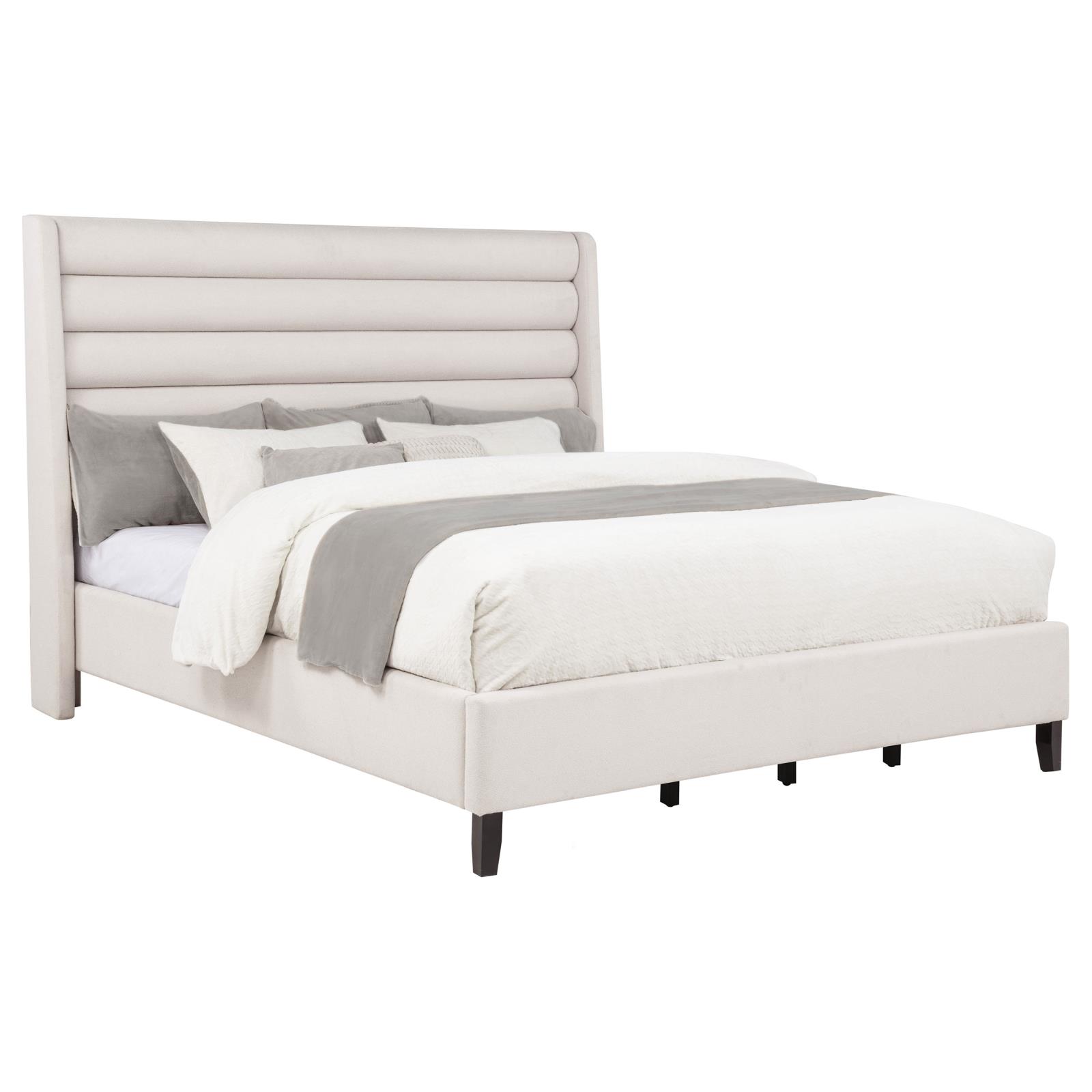 Leslie Upholstered Tufted California King Wingback Platform Bed Beige - Image 3