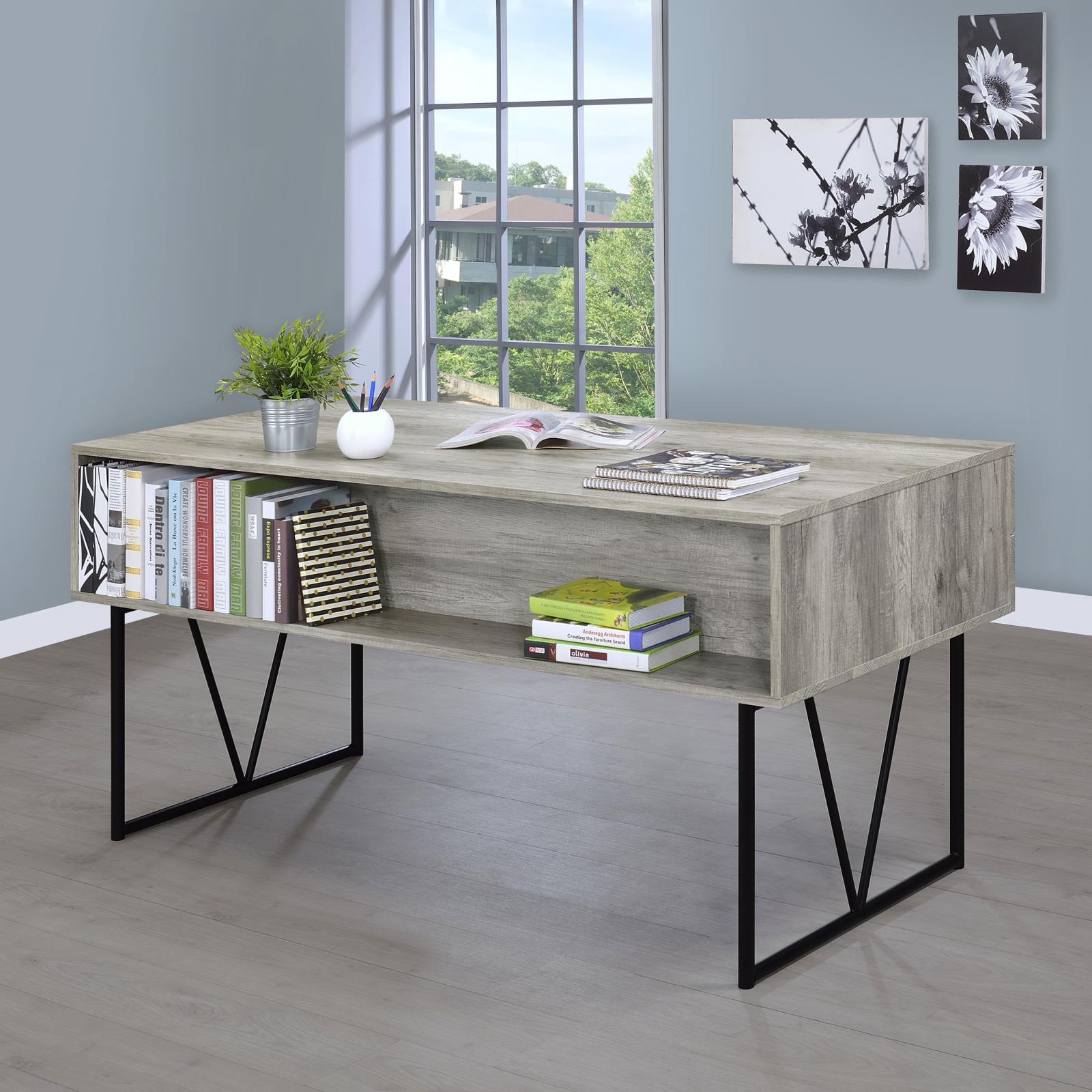 Analiese 63-inch 4-drawer Writing Desk Grey Driftwood - Image 3