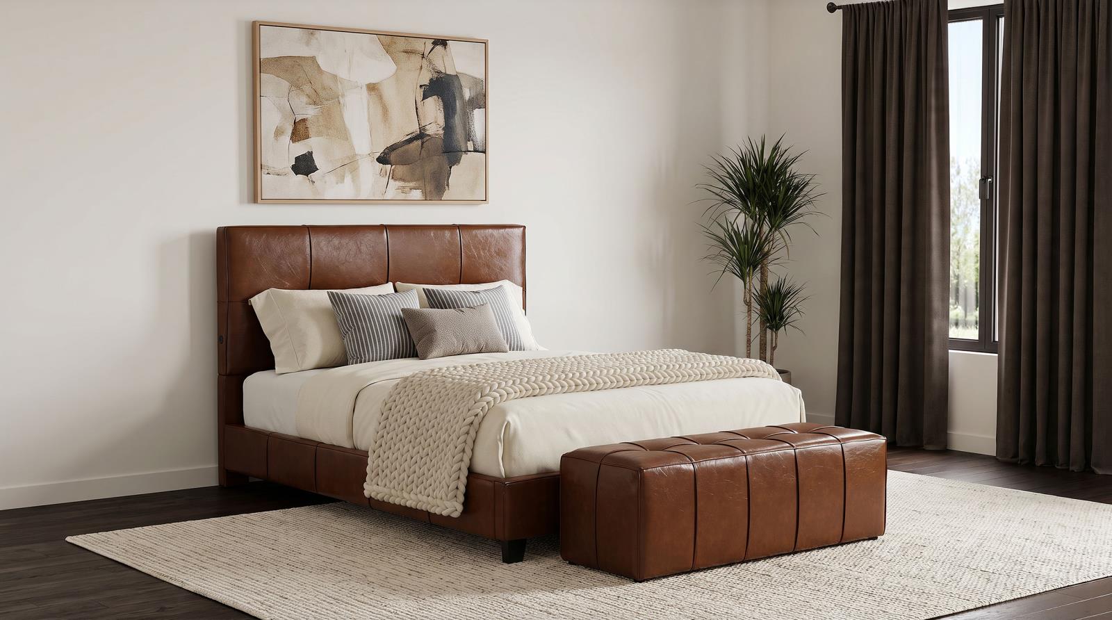 Farrell Queen Leatherette Upholstered Panel Bed Brown - Image 9