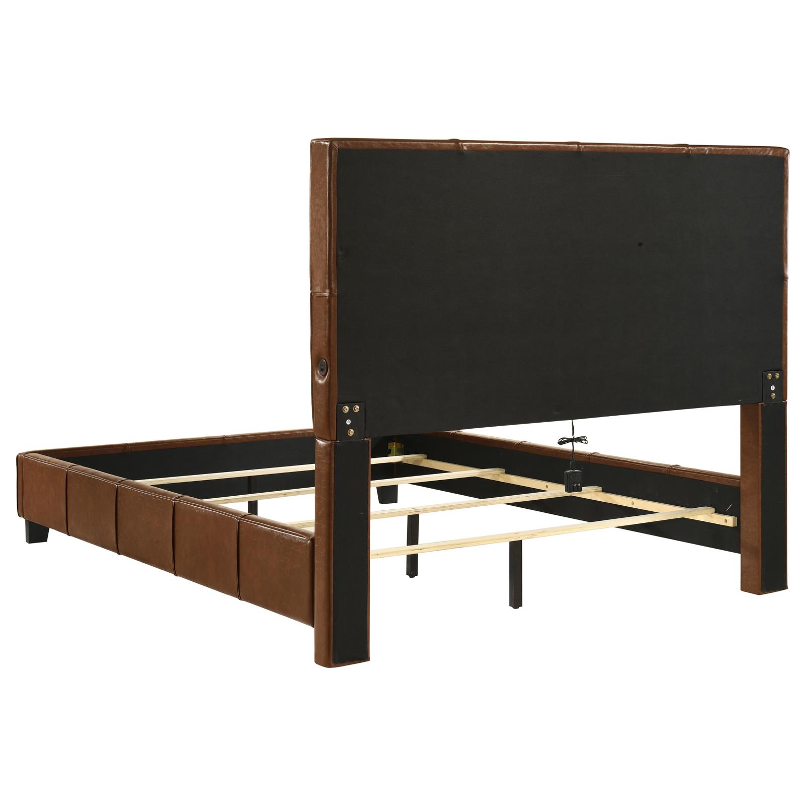 Farrell Queen Leatherette Upholstered Panel Bed Brown - Image 5