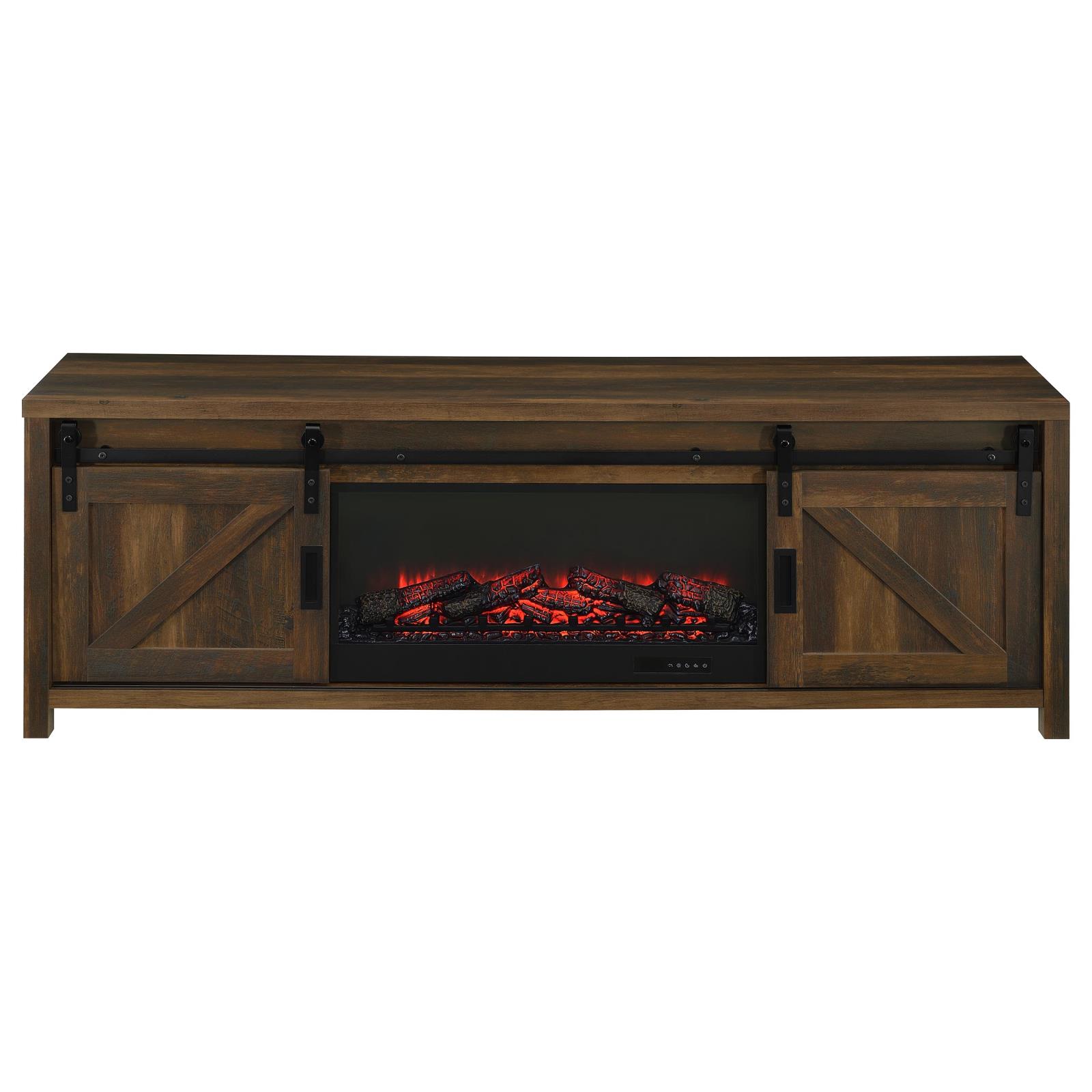 Enfield 71-inch TV Stand Fireplace Media Console Dark Pine - Image 5